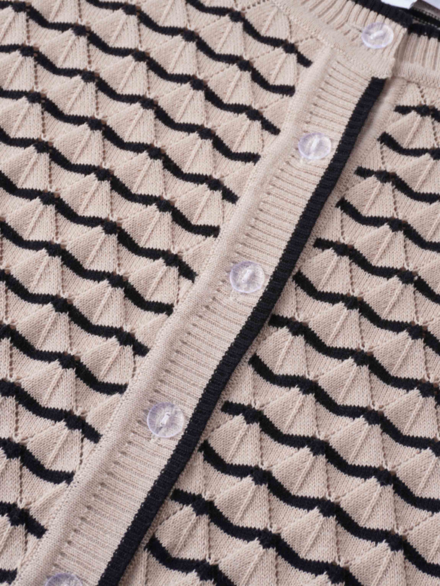 Striped Pointelle Cardigan-Black/Tan-4