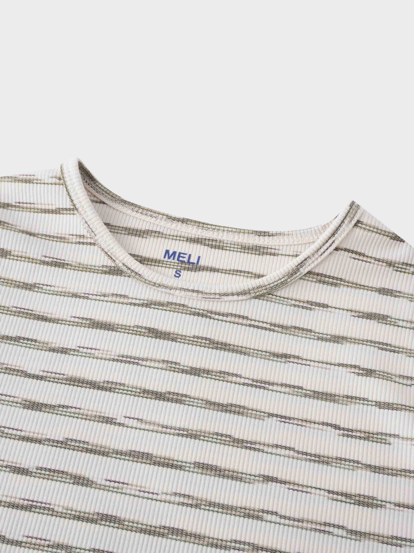 Multi Striped Ribbed Crew-Space Dye Olive-3