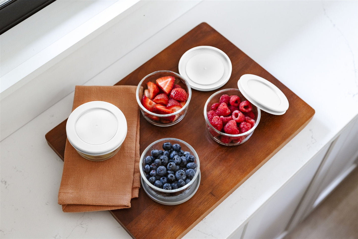 16 Piece (7oz) Round Glass Food Storage Container Set (8 Containers + 8 Lids) with Bonus Lids-2