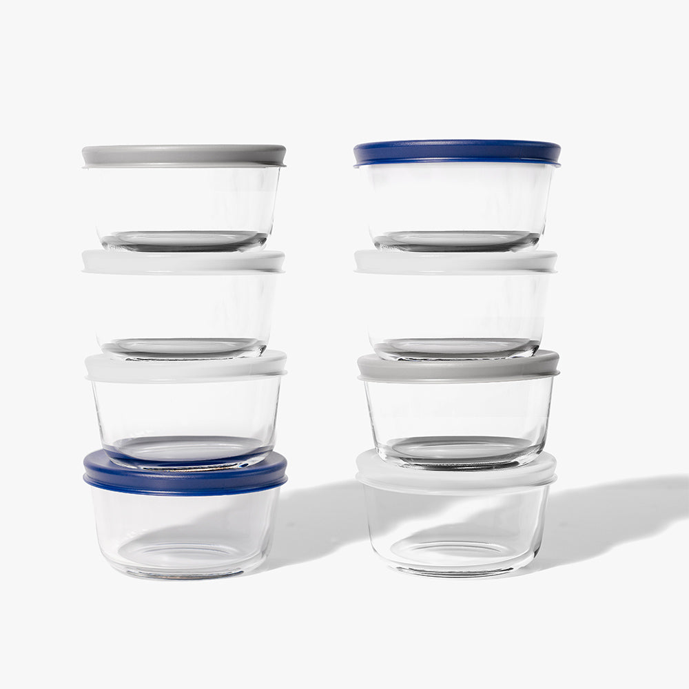16 Piece (7oz) Round Glass Food Storage Container Set (8 Containers + 8 Lids) with Bonus Lids-4