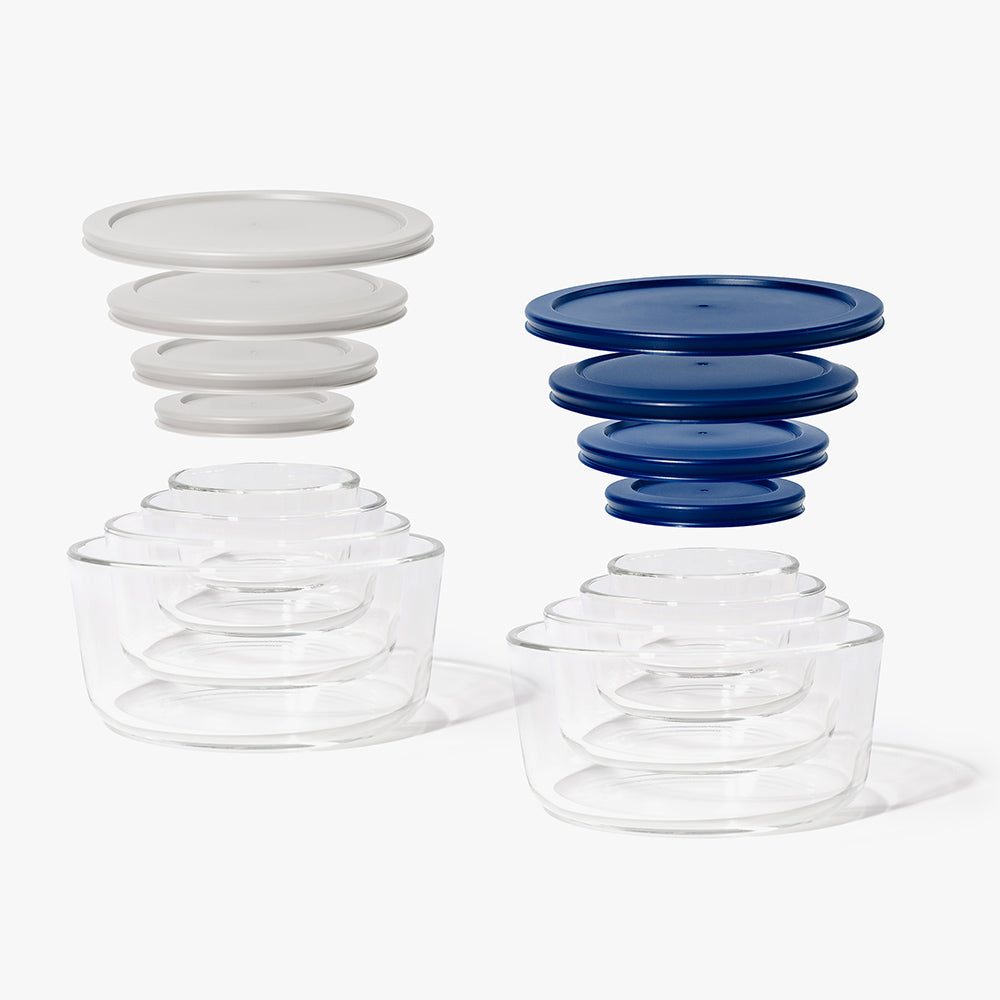 16 Piece Round Nest Space-Saving Glass Storage Container Set (8 Containers + 8 Lids) With Bonus Lids-1