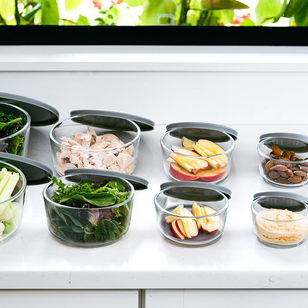 16 Piece Round Nest Space-Saving Glass Storage Container Set (8 Containers + 8 Lids) With Bonus Lids-2