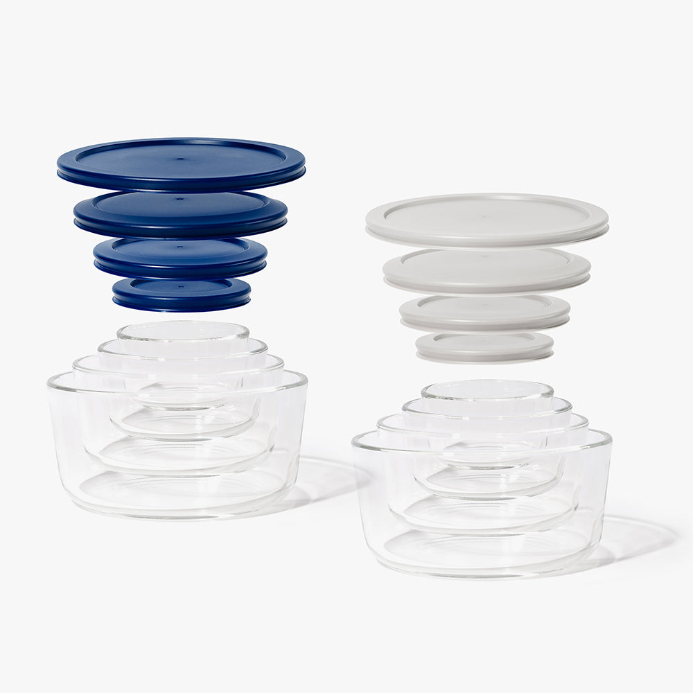 16 Piece Round Nest Space-Saving Glass Storage Container Set (8 Containers + 8 Lids) With Bonus Lids-1