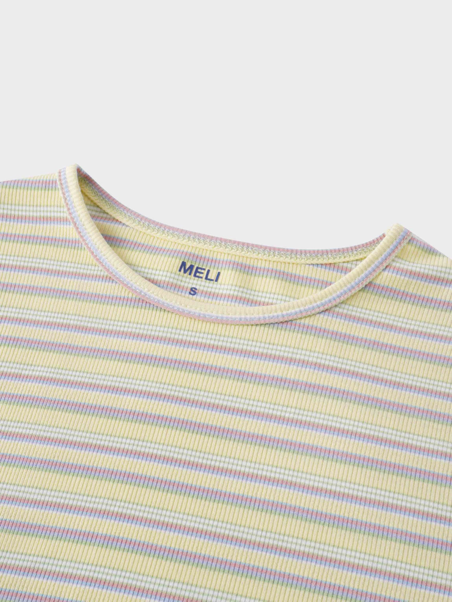 Multi Striped Ribbed Crew-Yellow-2