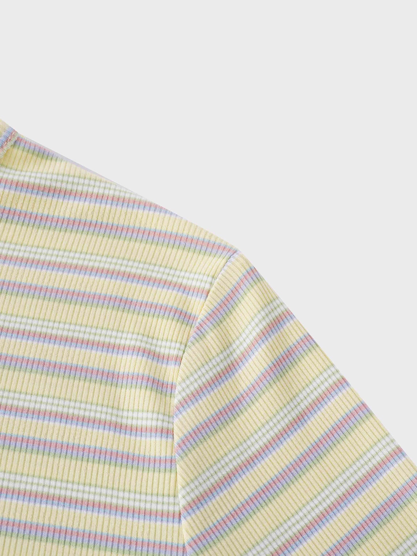 Multi Striped Ribbed Crew-Yellow-3