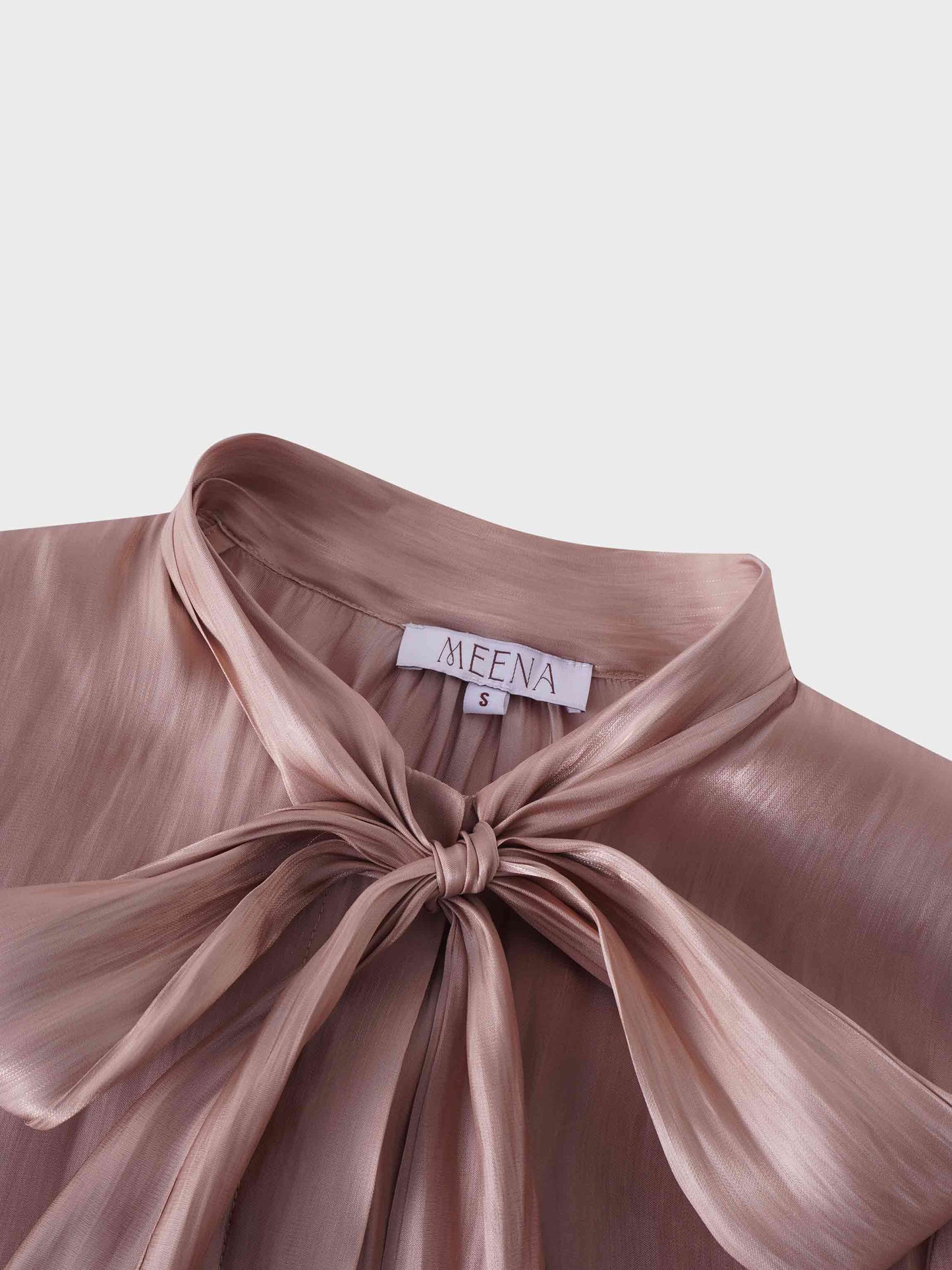 Shimmer Tie Blouse-Champagne-2
