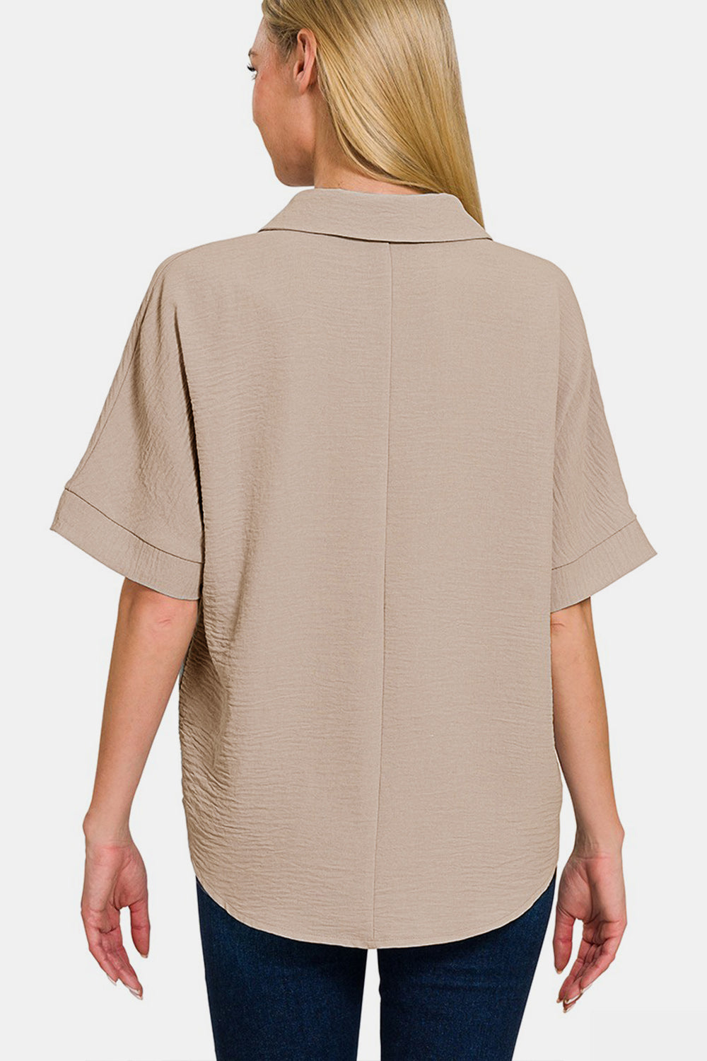 Zenana Texture Collared Neck Short Sleeve Top-1
