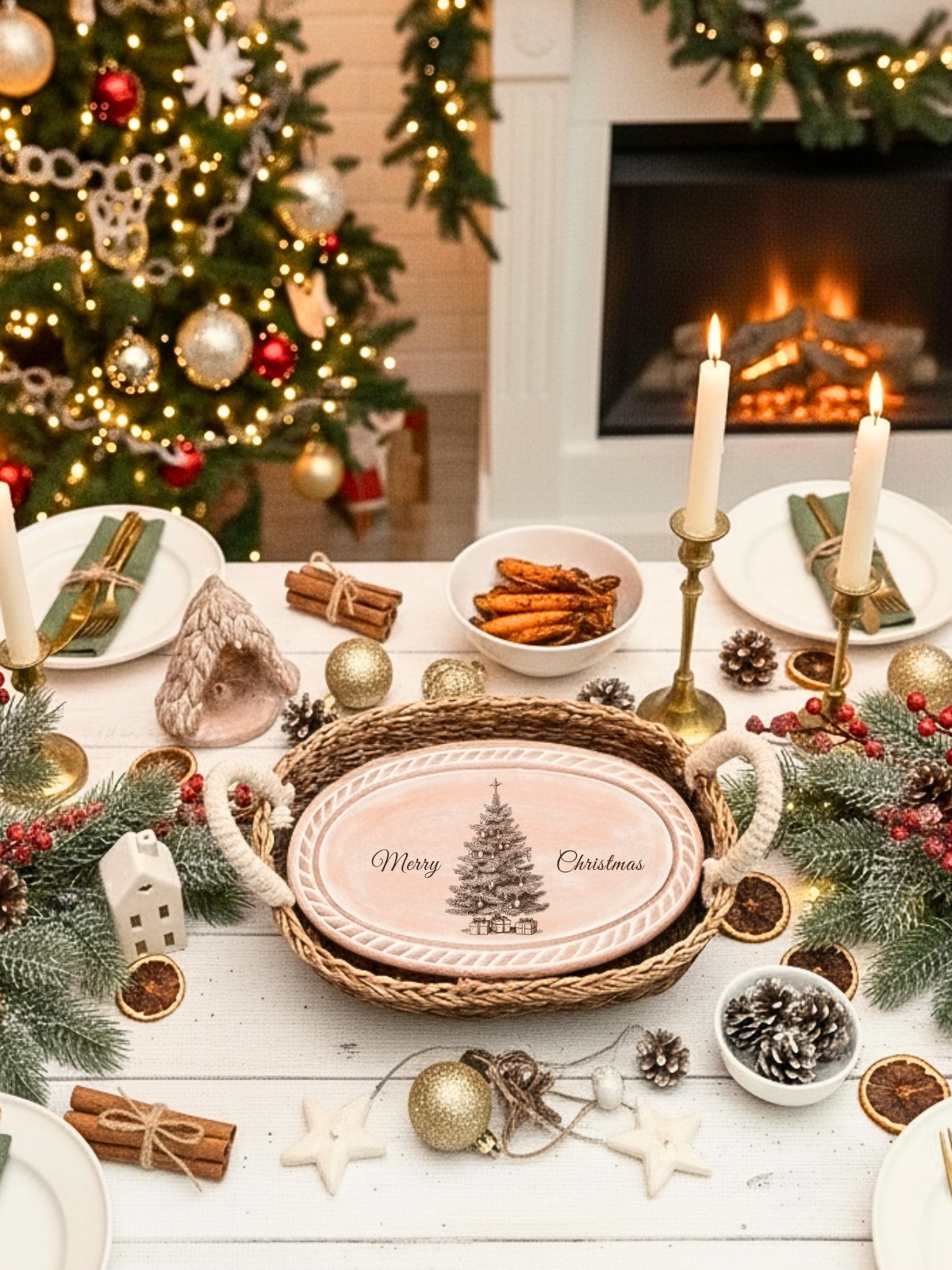 Bread Warmer & Basket - Christmas Tree Oval-1