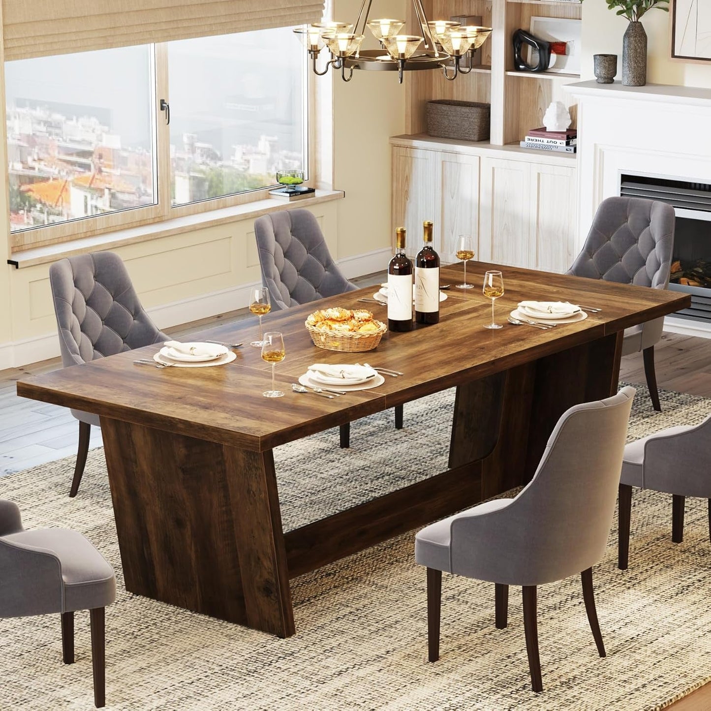70 Inch Rectangular Brown SolidWood DiningTable HeavyDuty-3