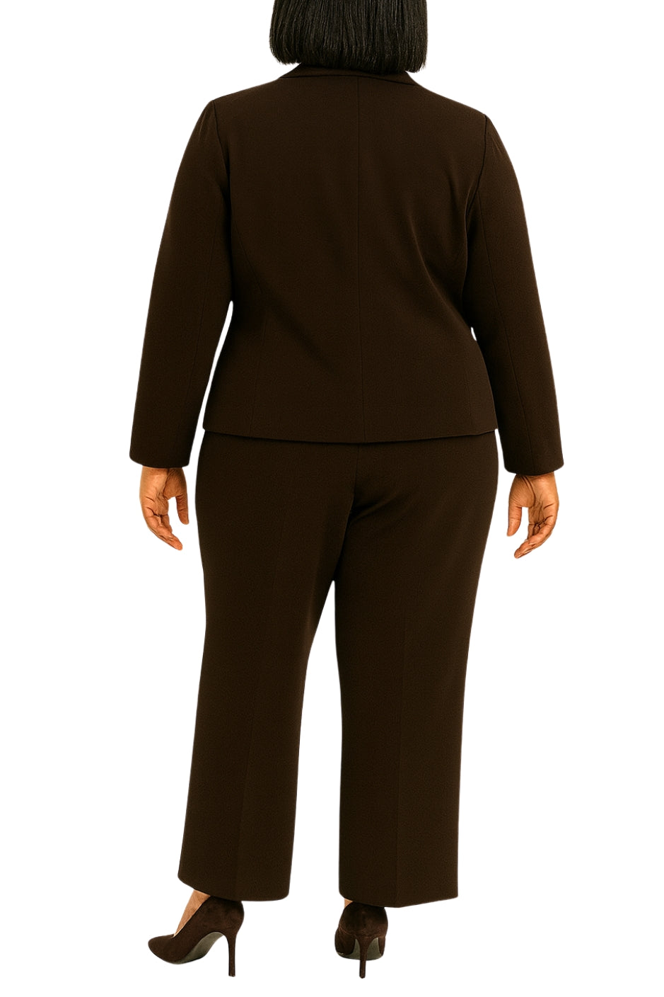 Danillo Pantsuit Notched Lapel Collar Long Sleeves Flap Pocket Top with Mid-Rise Waist Straight-Leg Pants (Plus Size)-1