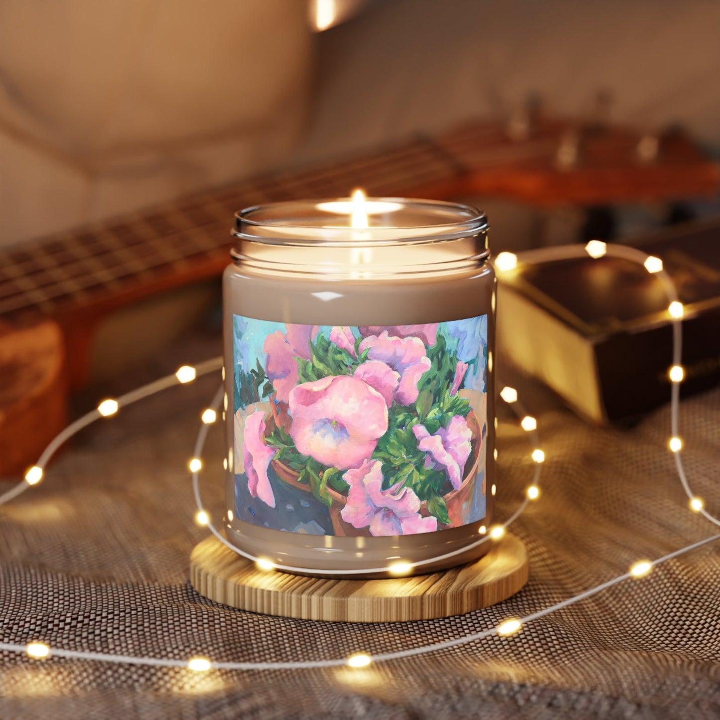 9oz Eco-Friendly Scented or Unscented Soy Wax Candle Jar with 'Pink Petals in Bloom' Artwork by American Artist Barbara Cleary-4