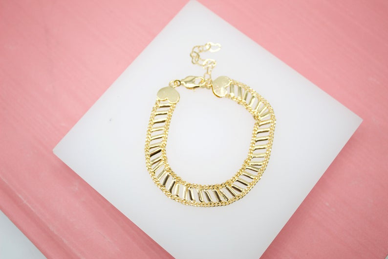 18K Gold Filled Heart Designed Chain Bracelet (I390)-0