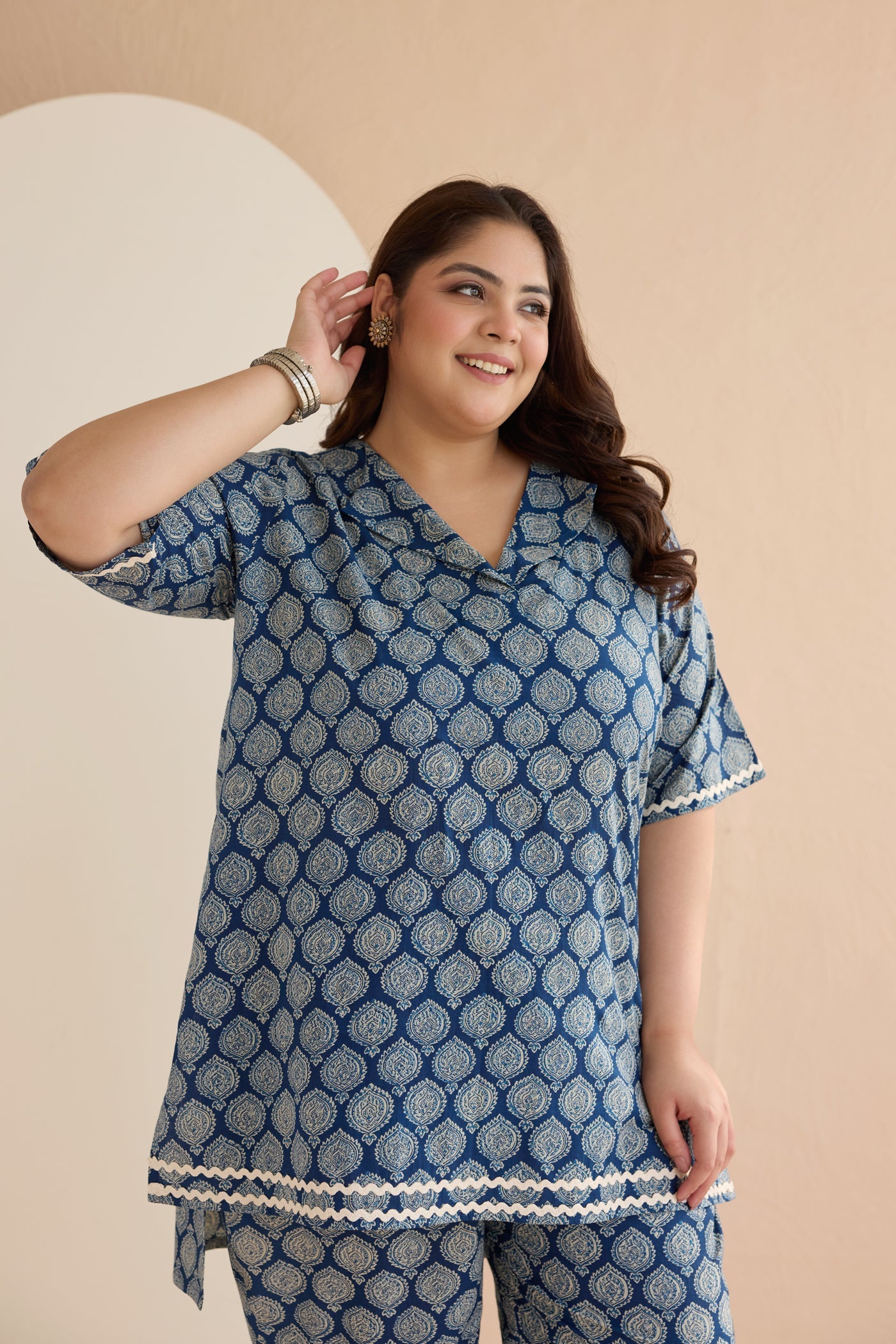 Indigo Blue Ethnic Boota Cotton Co-ord Set-4