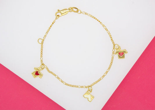18K Gold Filled Dangle Charm Heart Shirt Pants Bracelet-0