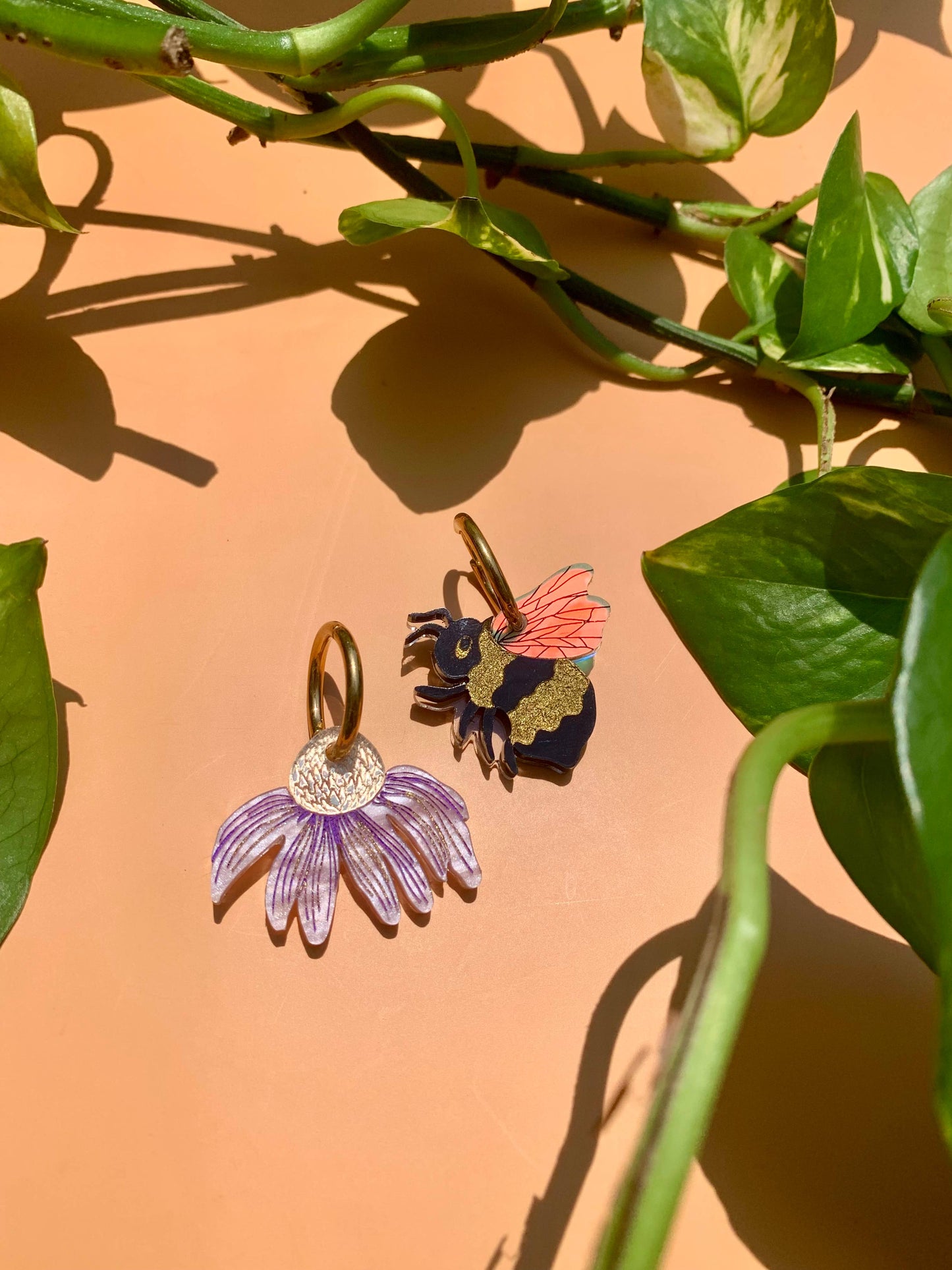 Bee and Flower Acrylic Earrings-2