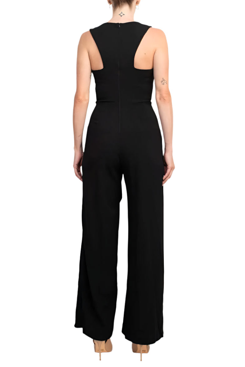 Marina V-Neck Sleeveless Zipper Back Racer Back Ruffled Hem Crepe Jumpsuit-2