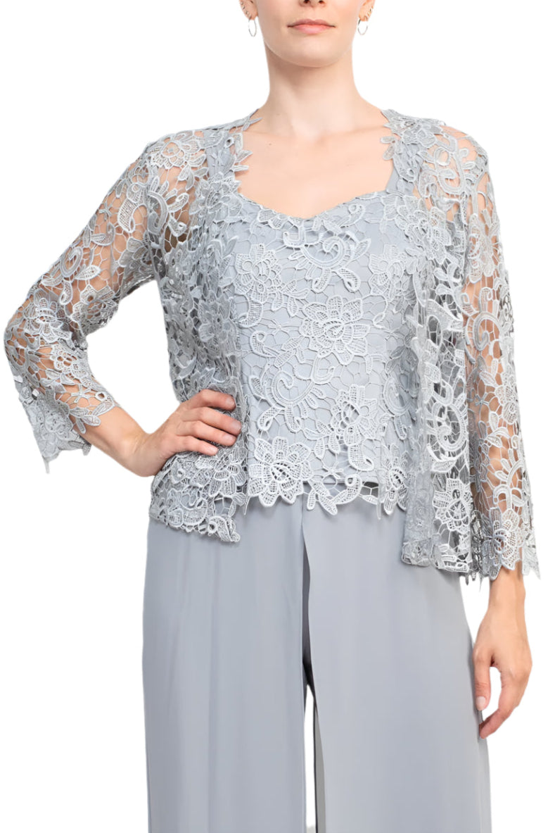 Marina Sweet Heart Neck Sleeveless Back Zipper Wide Leg Jumpsuit With Matching Lace Jacket-1