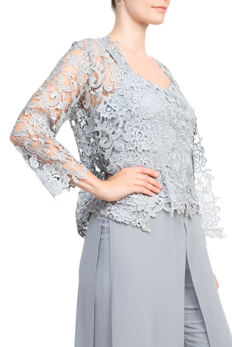 Marina Sweet Heart Neck Sleeveless Back Zipper Wide Leg Jumpsuit With Matching Lace Jacket-2