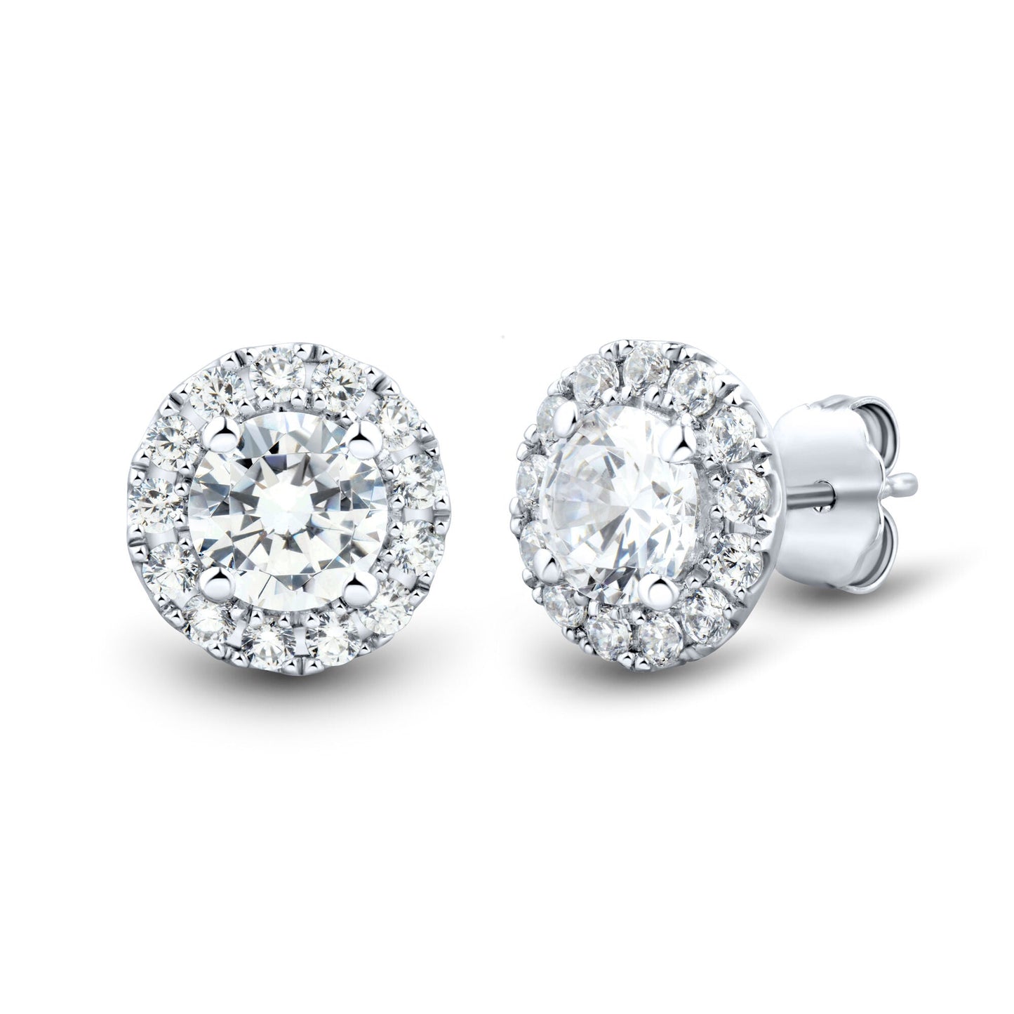 1 CTW AGI Certified Lab Grown Diamond Halo Stud Earrings in 14K White Gold (F-G/VS)-2