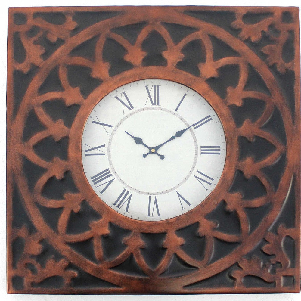 23" Square Bronze Glass Analog Wall Clock-2