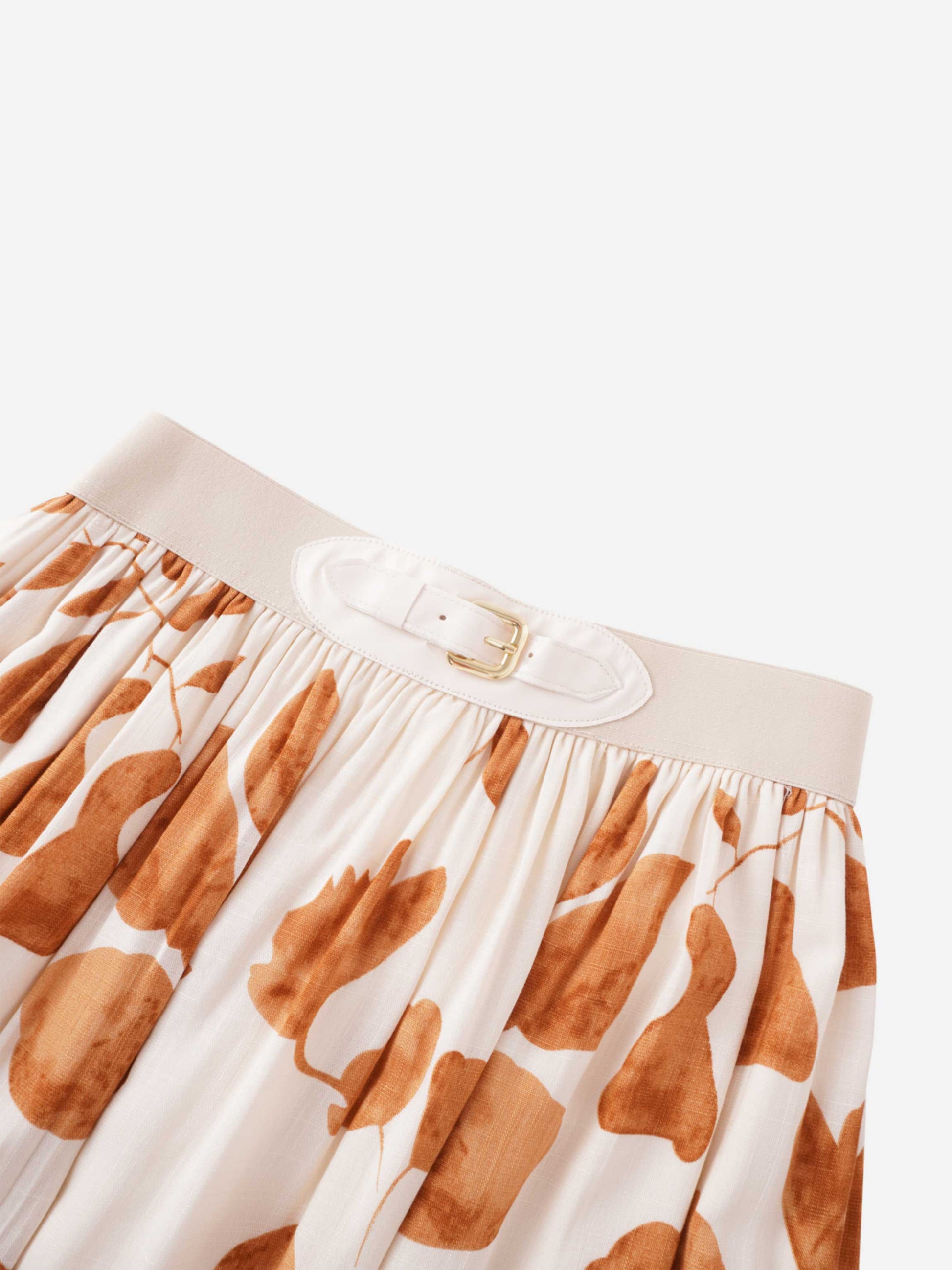 Leather Buckle Skirt-Tan Floral-2