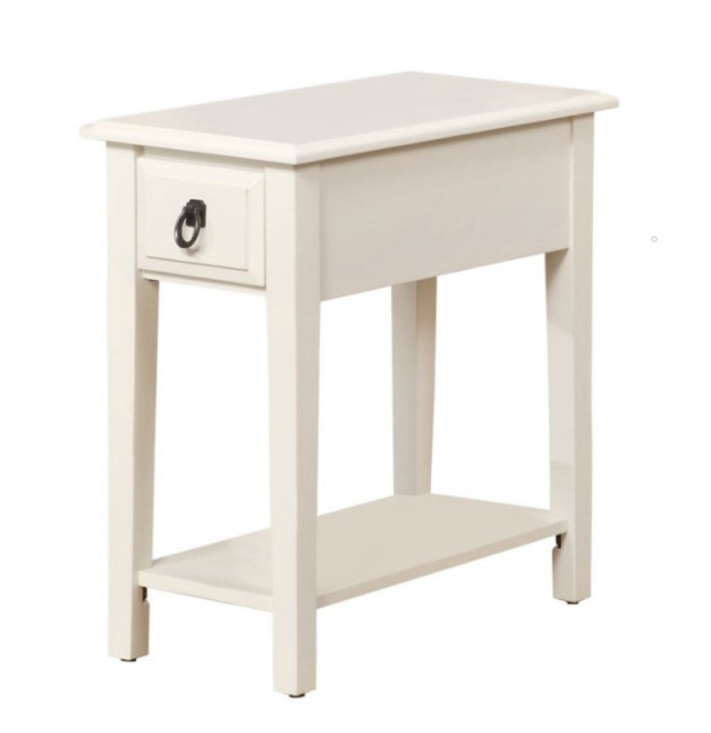 23" White Wood End Table With Drawer And Magazine Holder-1