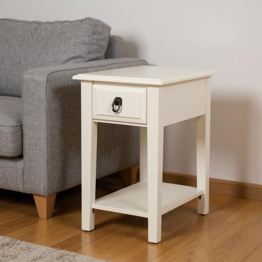 23" White Wood End Table With Drawer And Magazine Holder-0