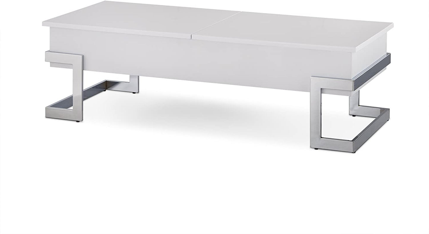 47" White and Silver Wood And Metal Lift Top Sled Coffee Table-2