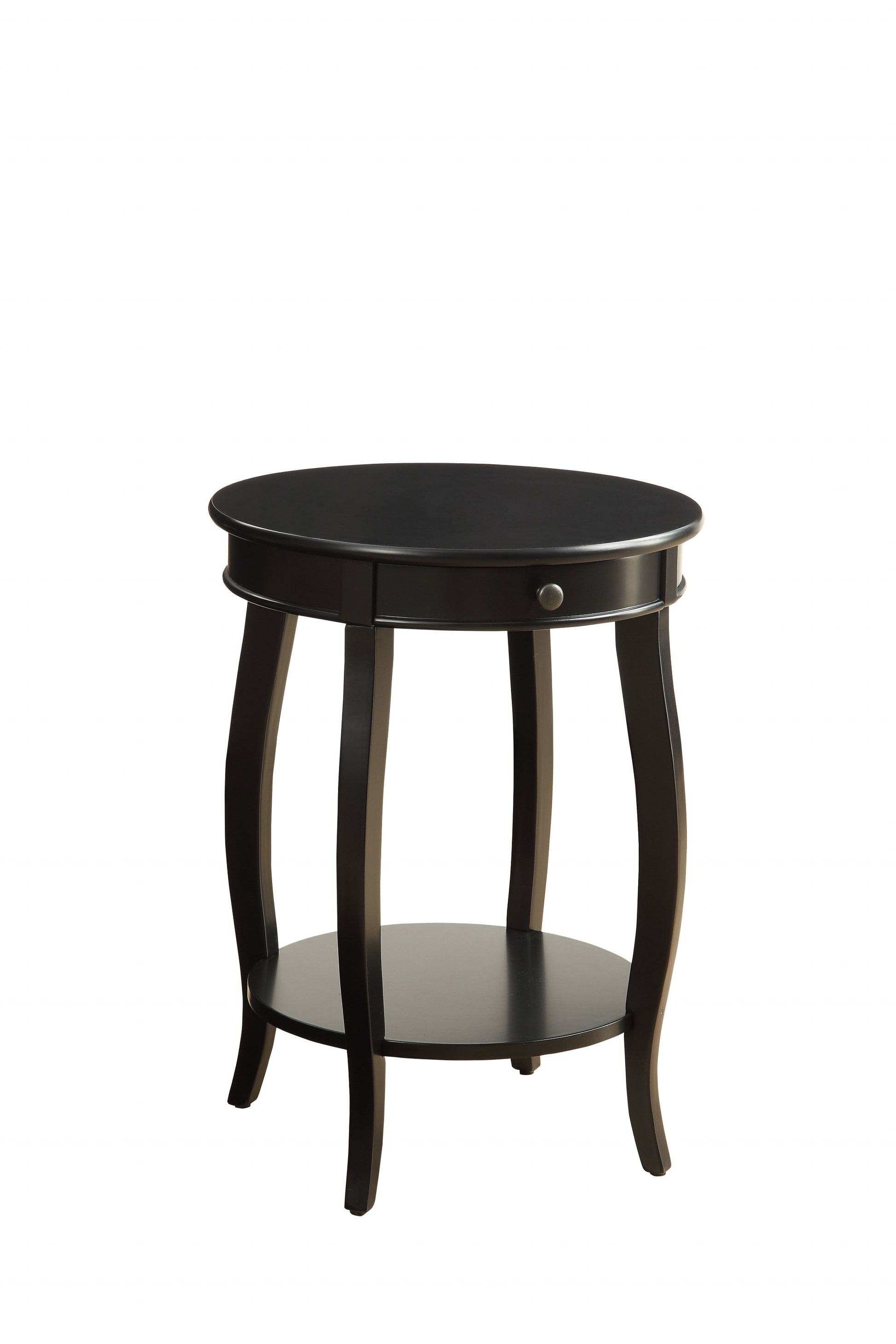 24" Black Wood Round End Table With Drawer And Shelf-2