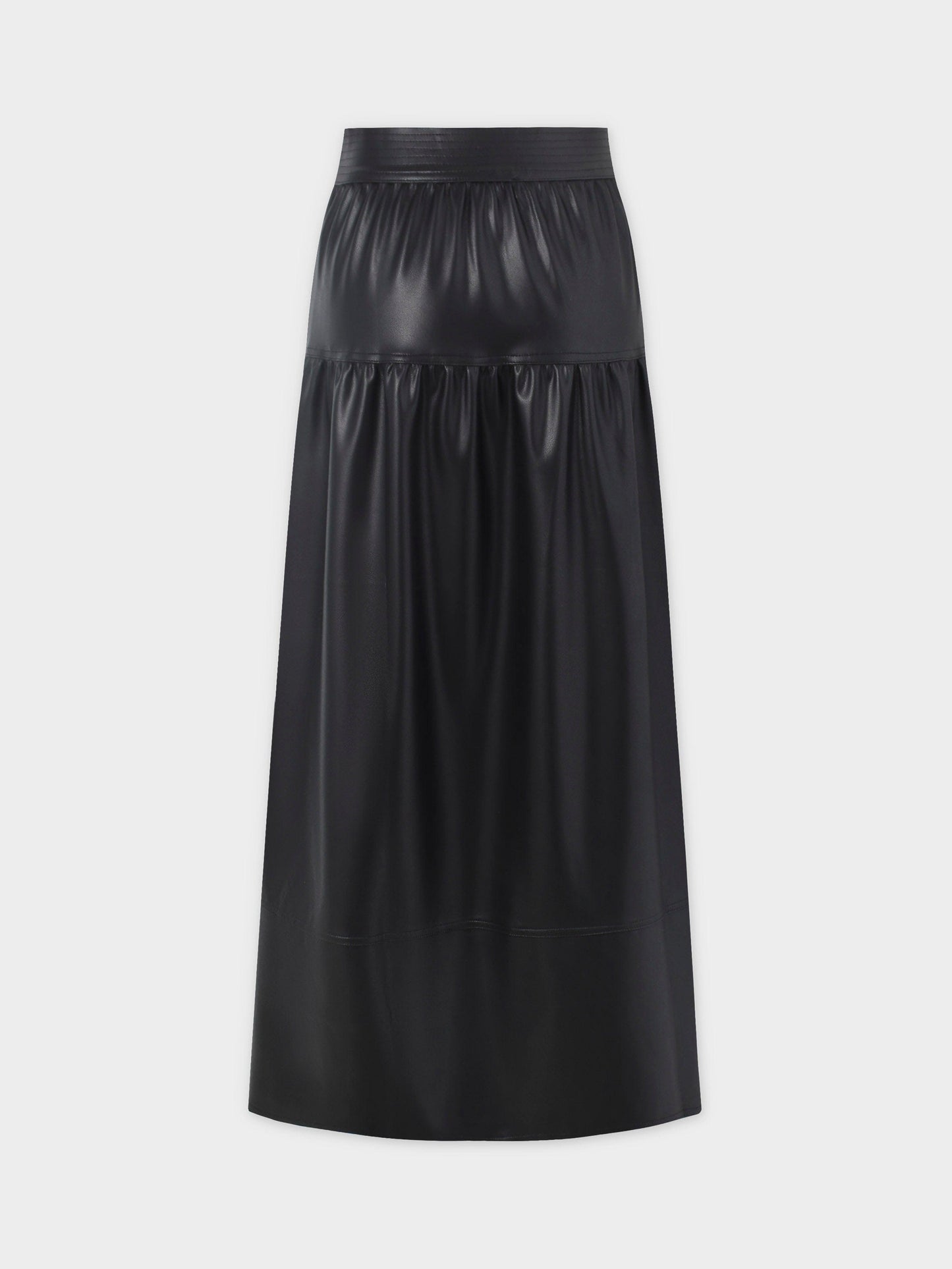 Drop Waist Leather Skirt-Black-2