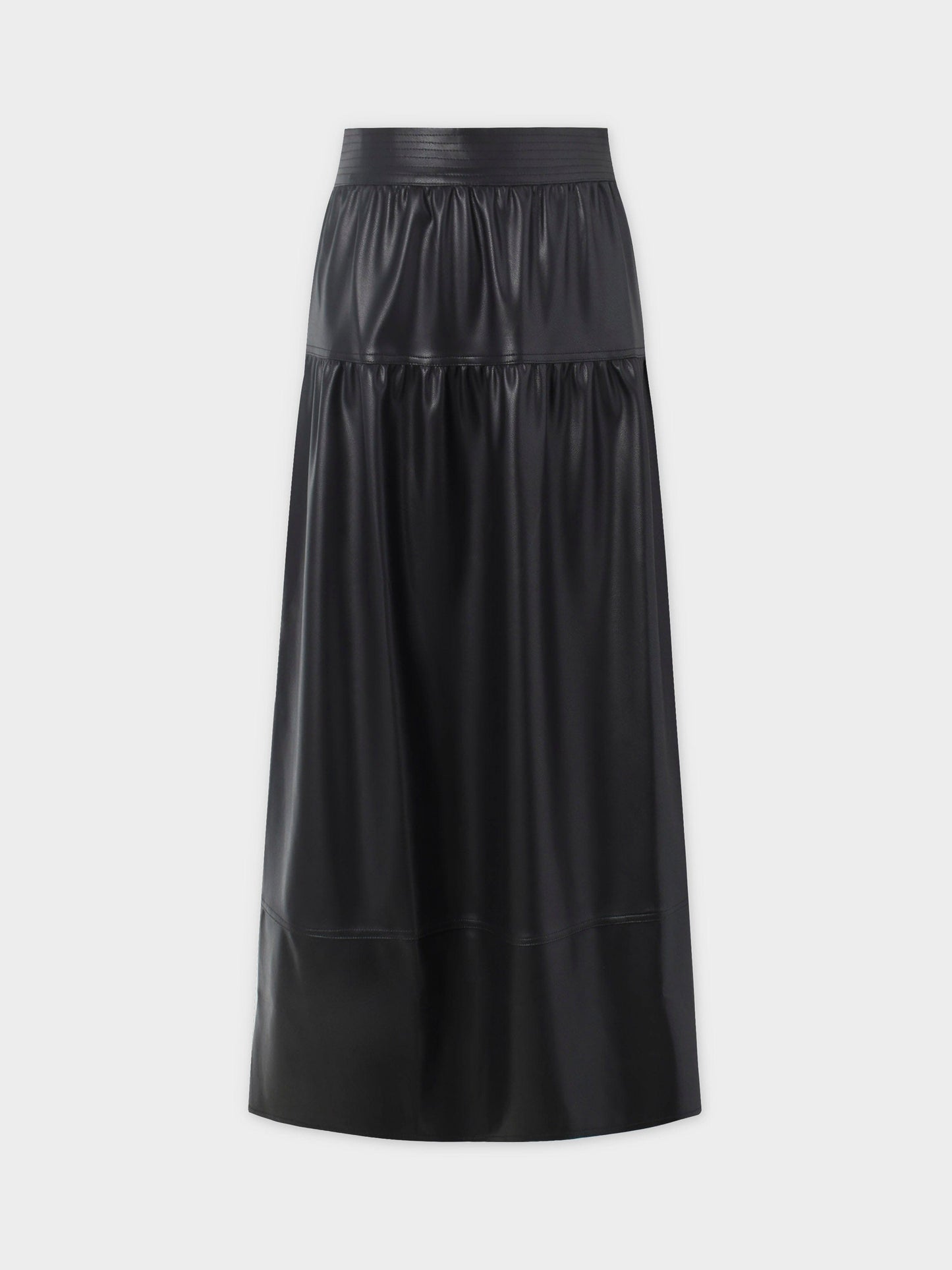 Drop Waist Leather Skirt-Black-1