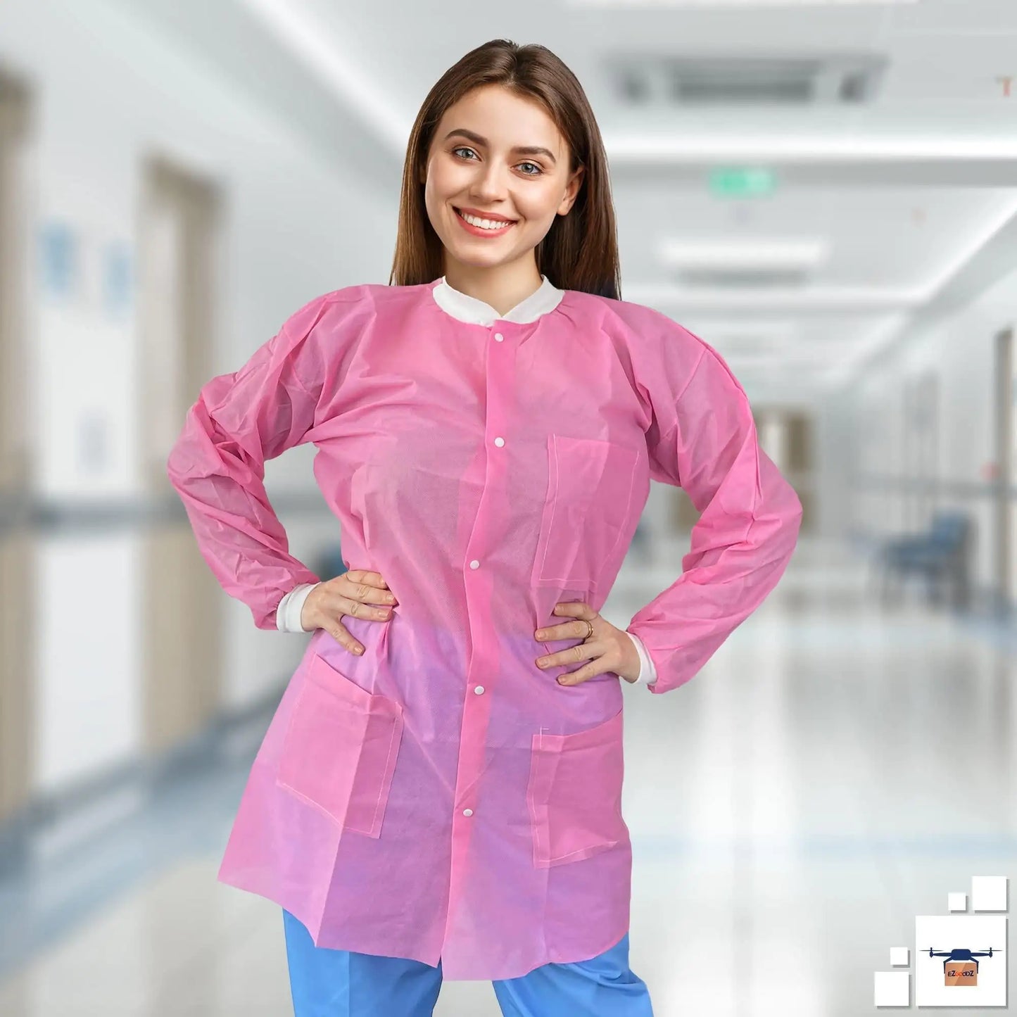 Disposable Lab Coat Small Size 10 Pack Light Pink Lab Jackets for Adults