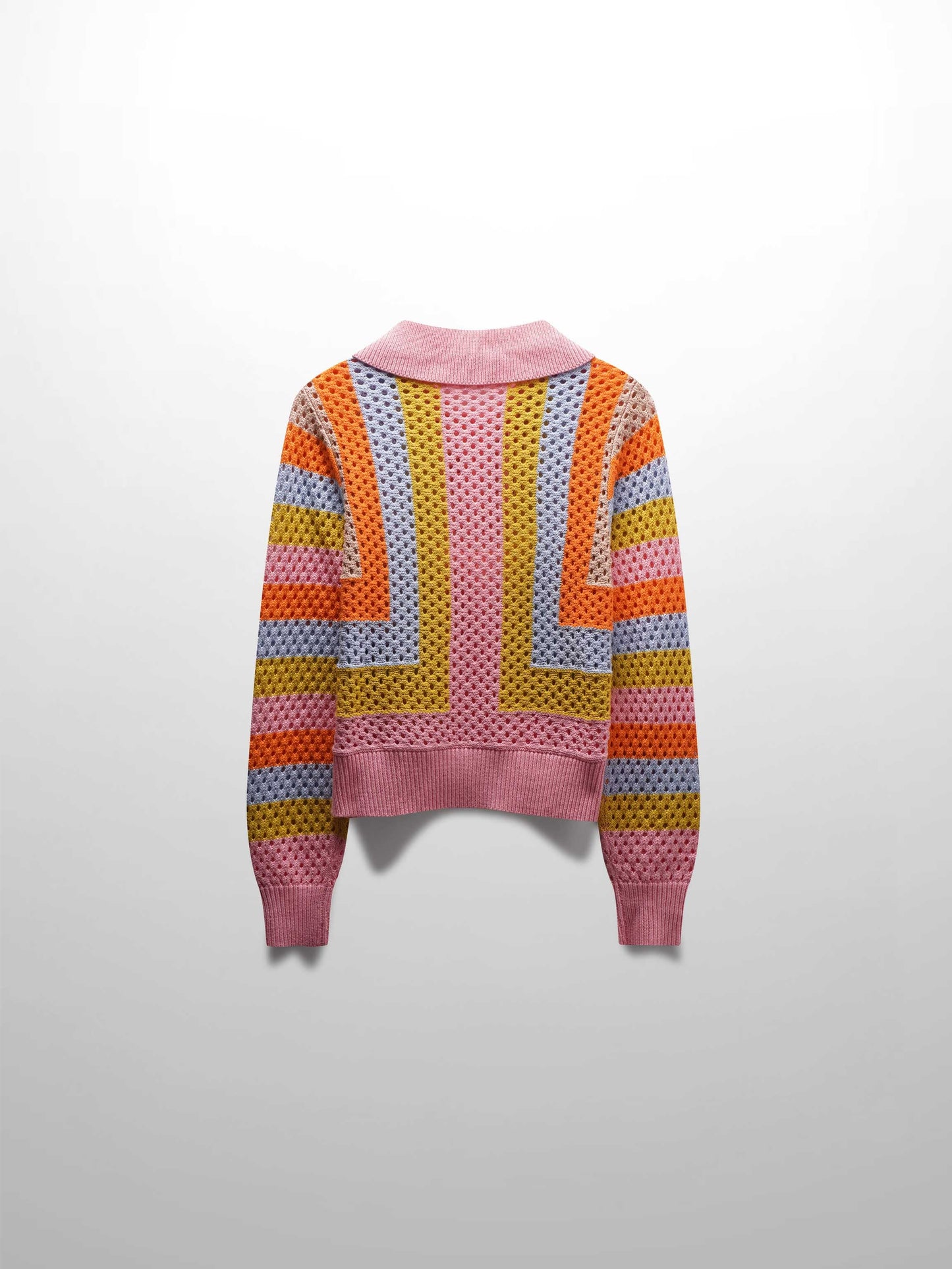 Mesh Striped Polo Sweater-Pink-1