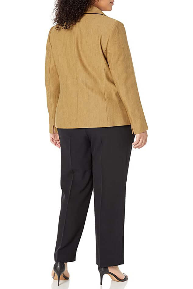 Le Suit V-Neck Long Sleeve Shawl Collar One Button Closure Mini Herringbone Jacket with Mid Waist Elastic Back Waist Solid Slim Pants (Plus Size)-1