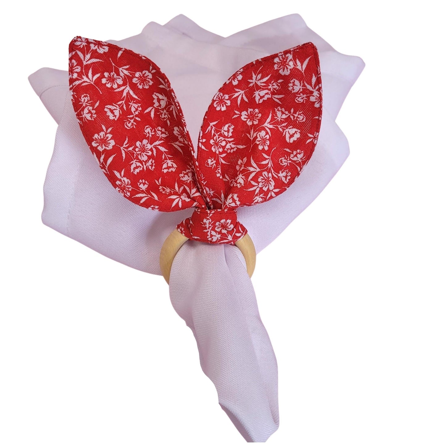 Maison Charlo | Easter Set of 4 Floral Red Rose Lilac Bunny Ears Napkin Rings | Dining Table Decor-3