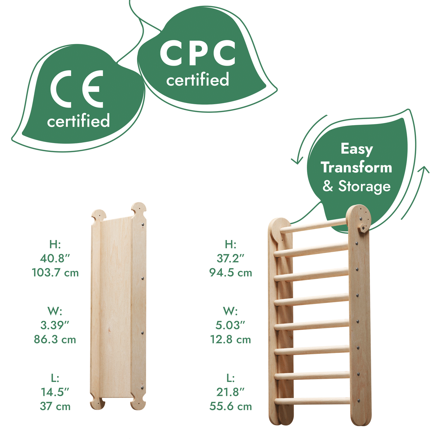 6in1 Wooden Swedish Wall / Climbing ladder for Children + Swing Set + Slide Board-4