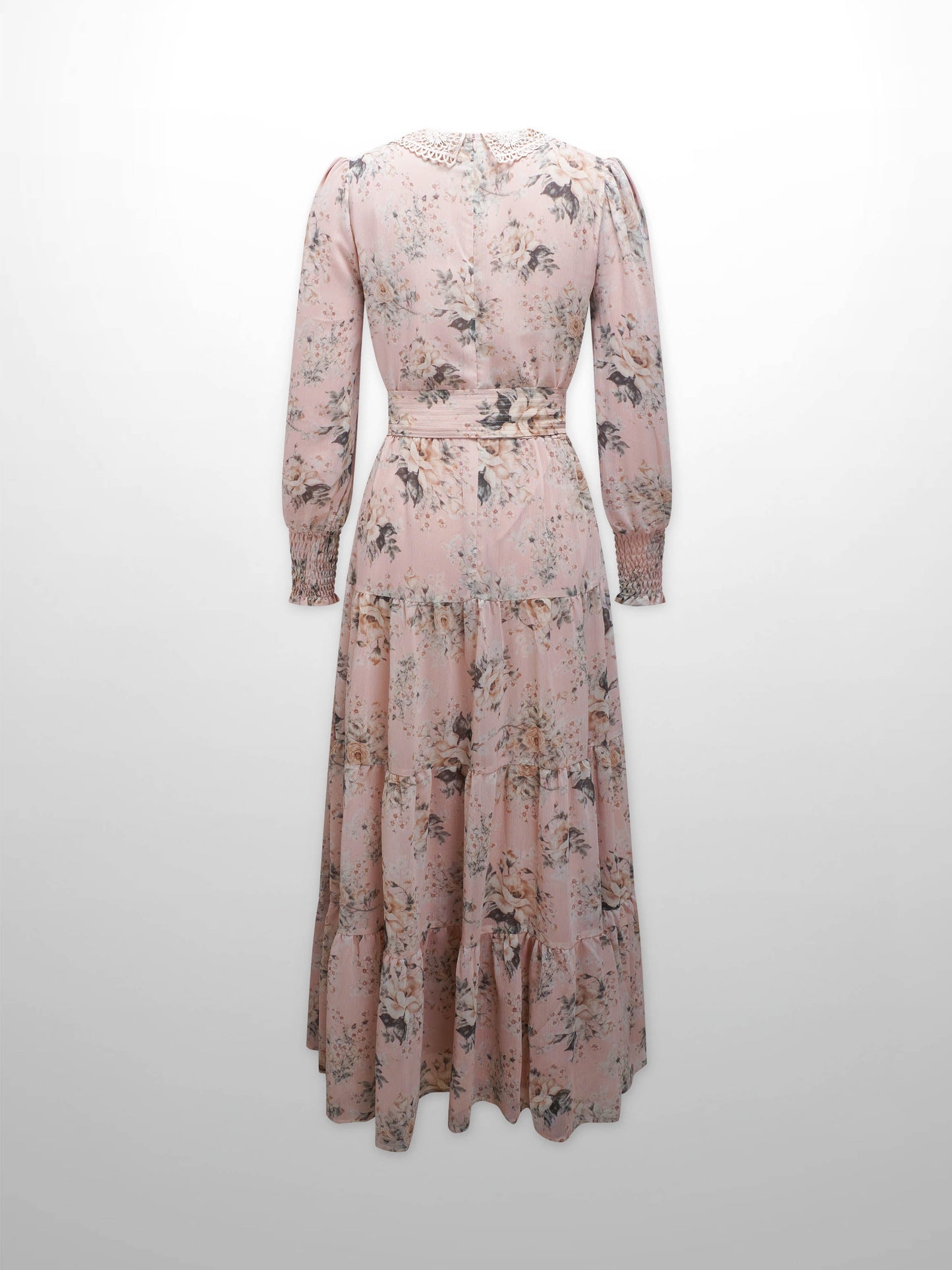 Collared Belted Tiered Dress-Vintage Floral-2
