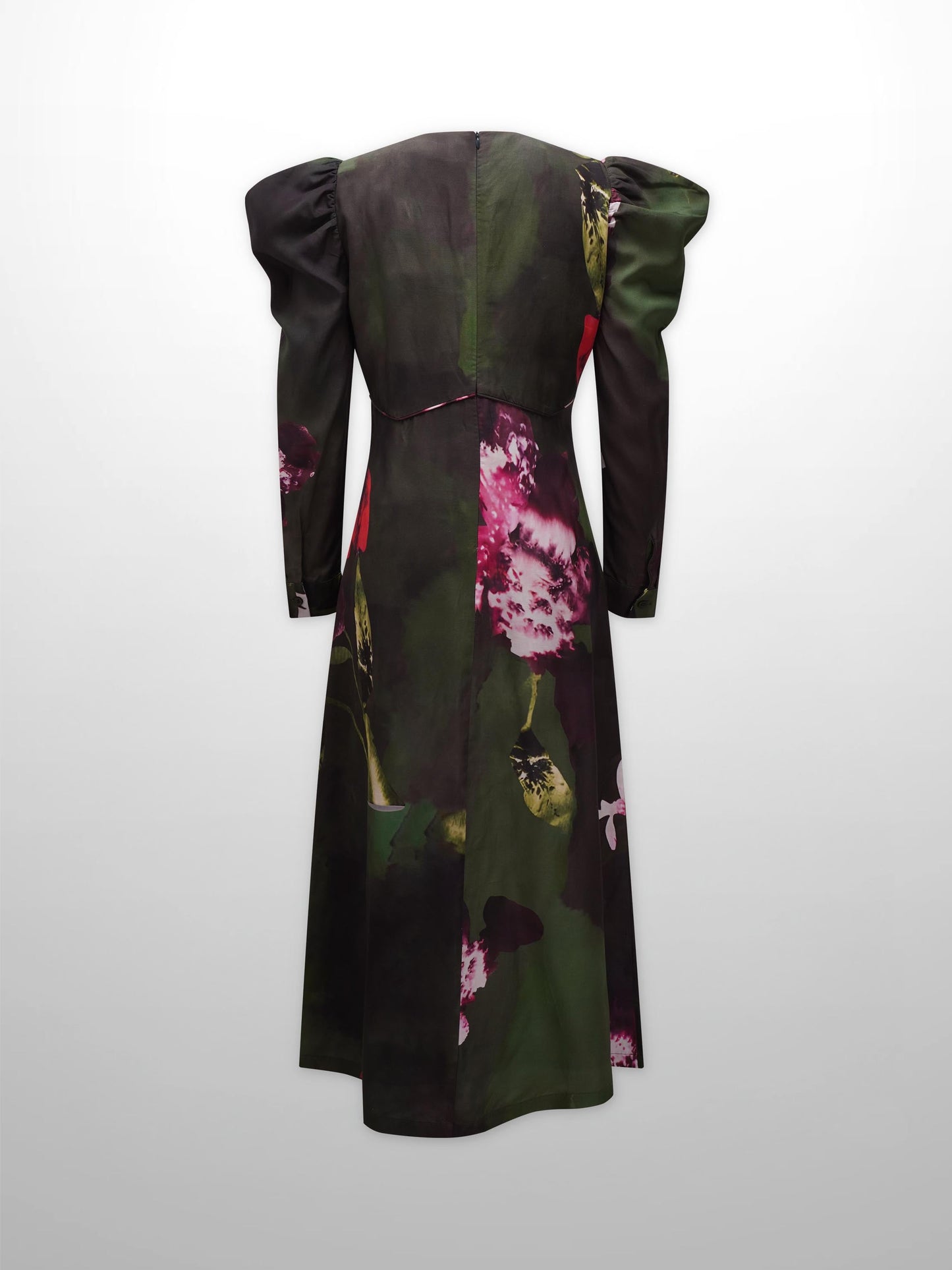 Empire Waist Puff Sleeve Dress-Green Forest-3