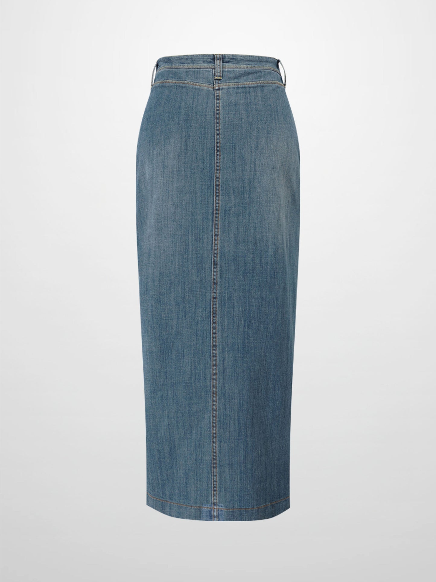 Front Kick Pleat Denim Skirt-Blue-2