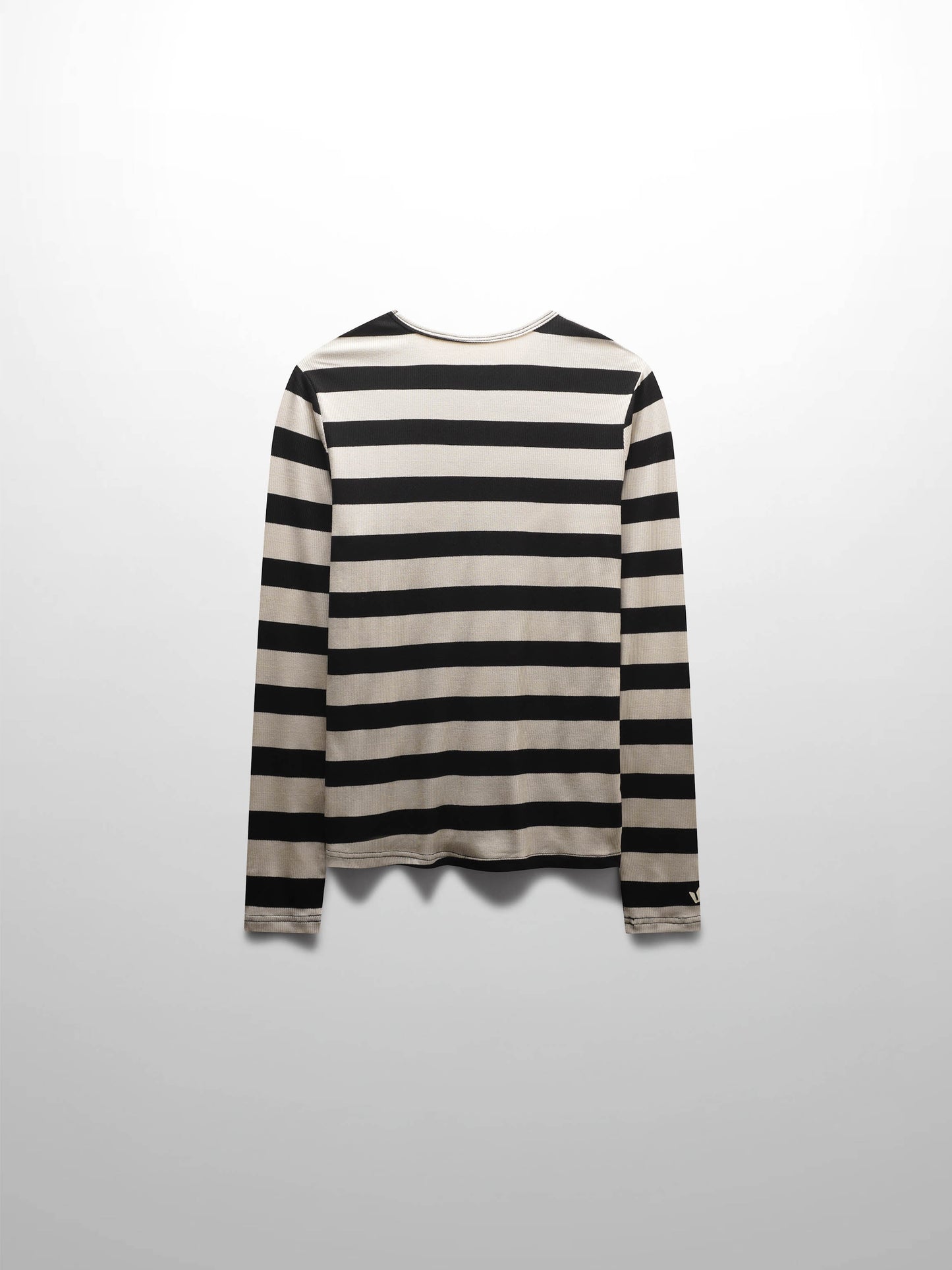 Ribbed Striped High V Tee Long Sleeve-Tan/Black-2