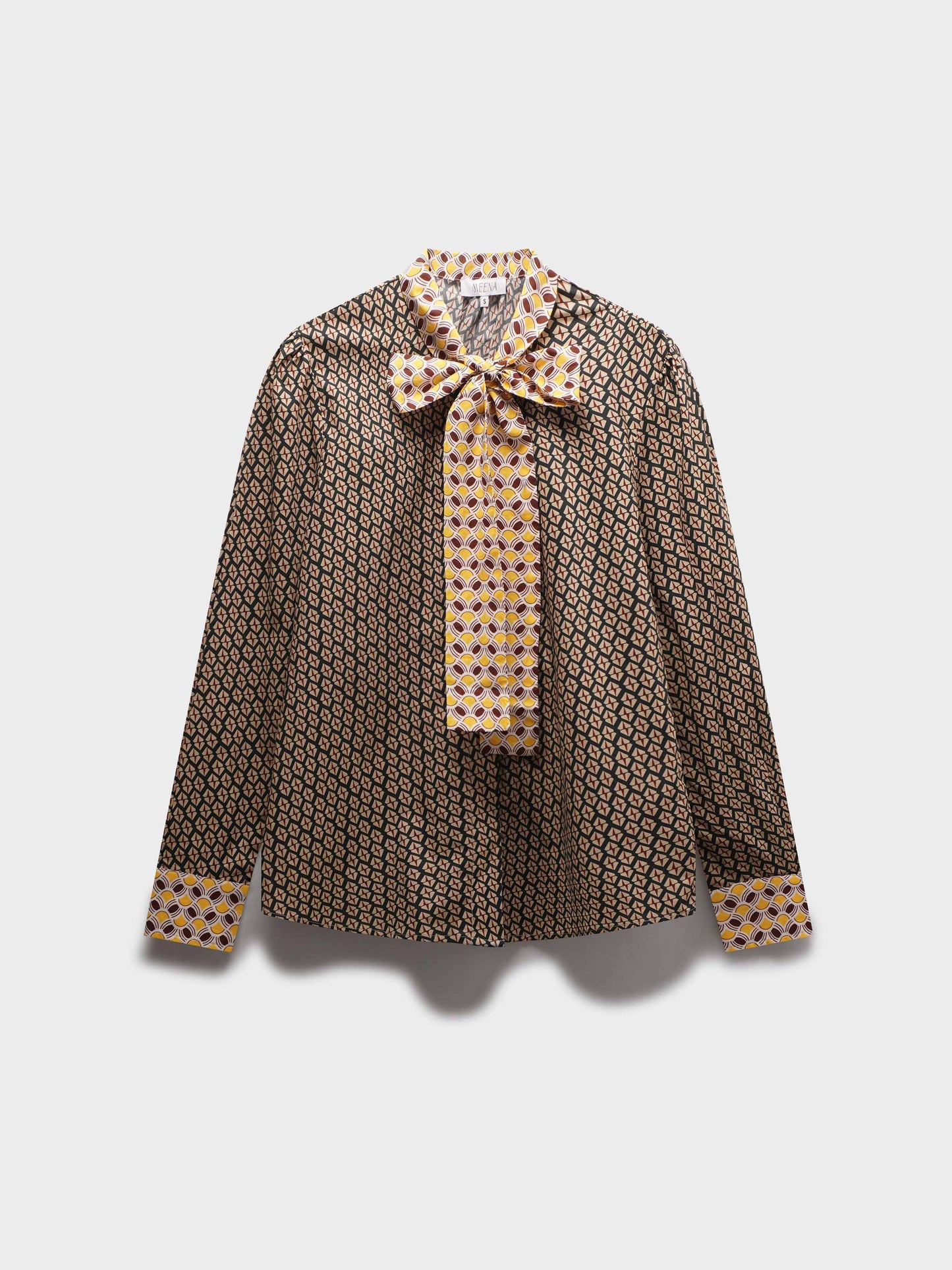 Cotton Bow Blouse-Two Tone Geometric-1