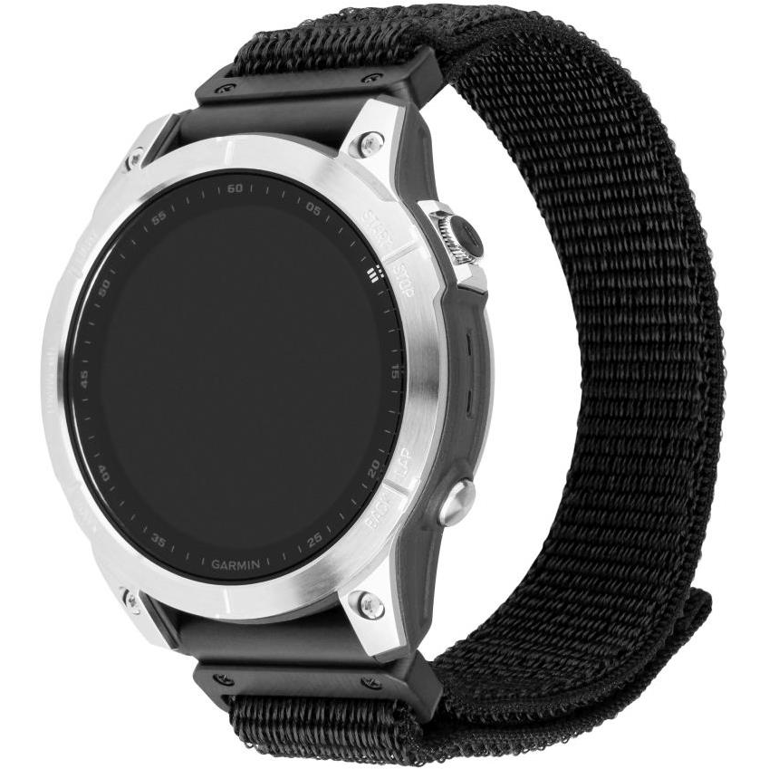 Curea sport din nylon pentru smartwatch Garmin QuickFit 22mm, FIXED, negru (FIXNST2-QF22MM-BK)-0