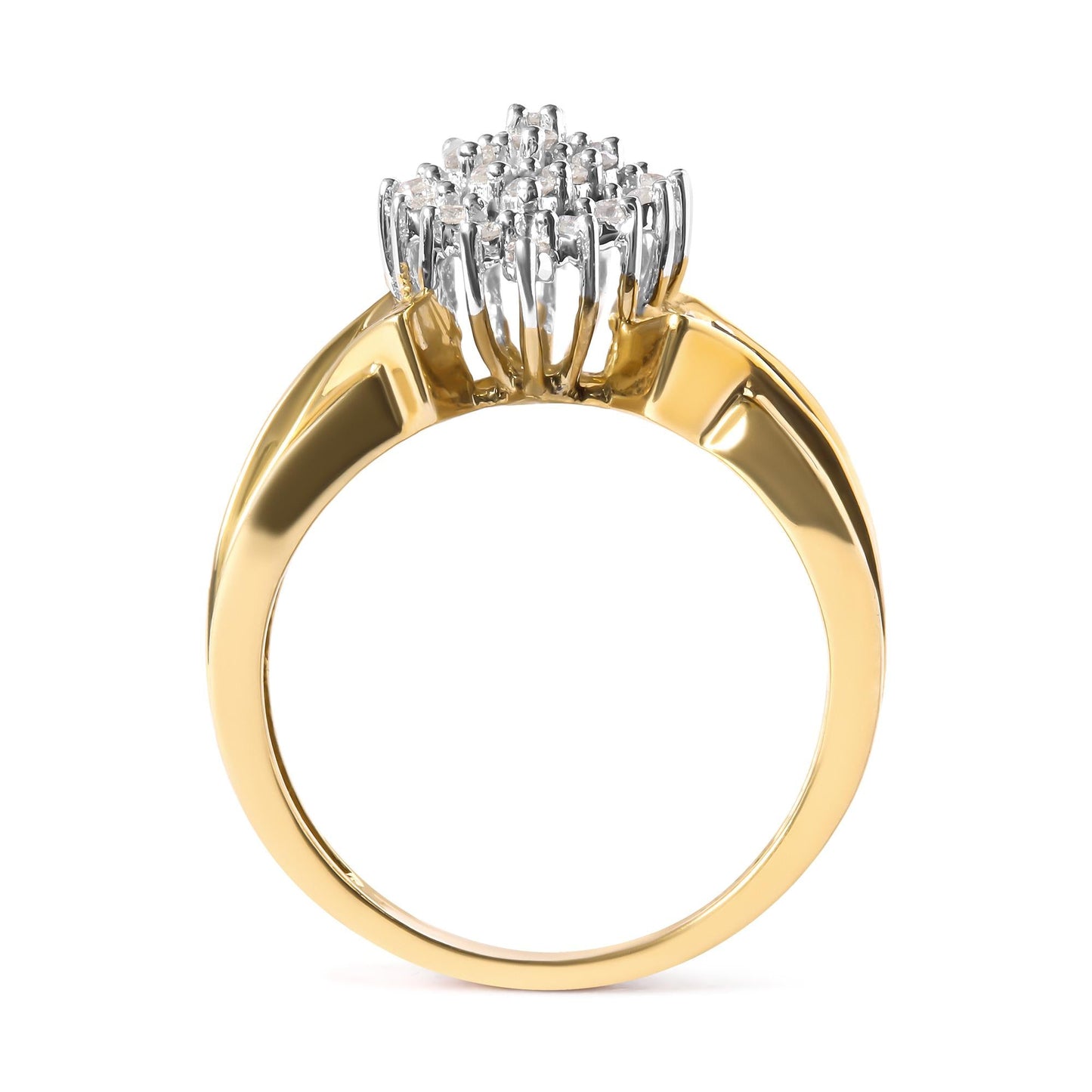 10K Yellow Gold 1 Cttw Diamond Pear Shaped Cluster Cluster Cocktail Ring (H-I Color, I2-I3 Clarity)-2