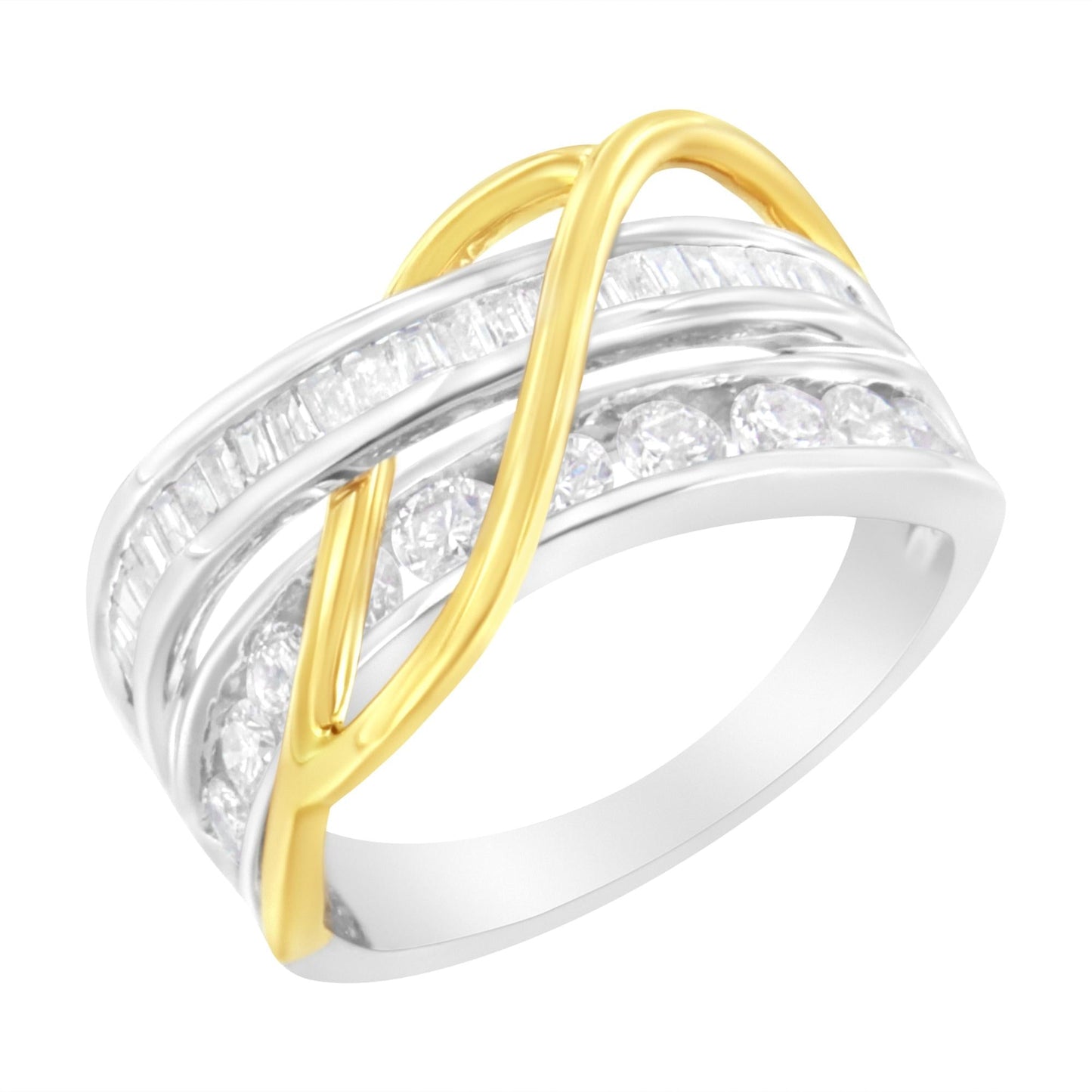 10K White and Yellow Gold 1 1/10 cttw Channel-Set Diamond Bypass Band Ring (J Color, I3 Clarity)-2