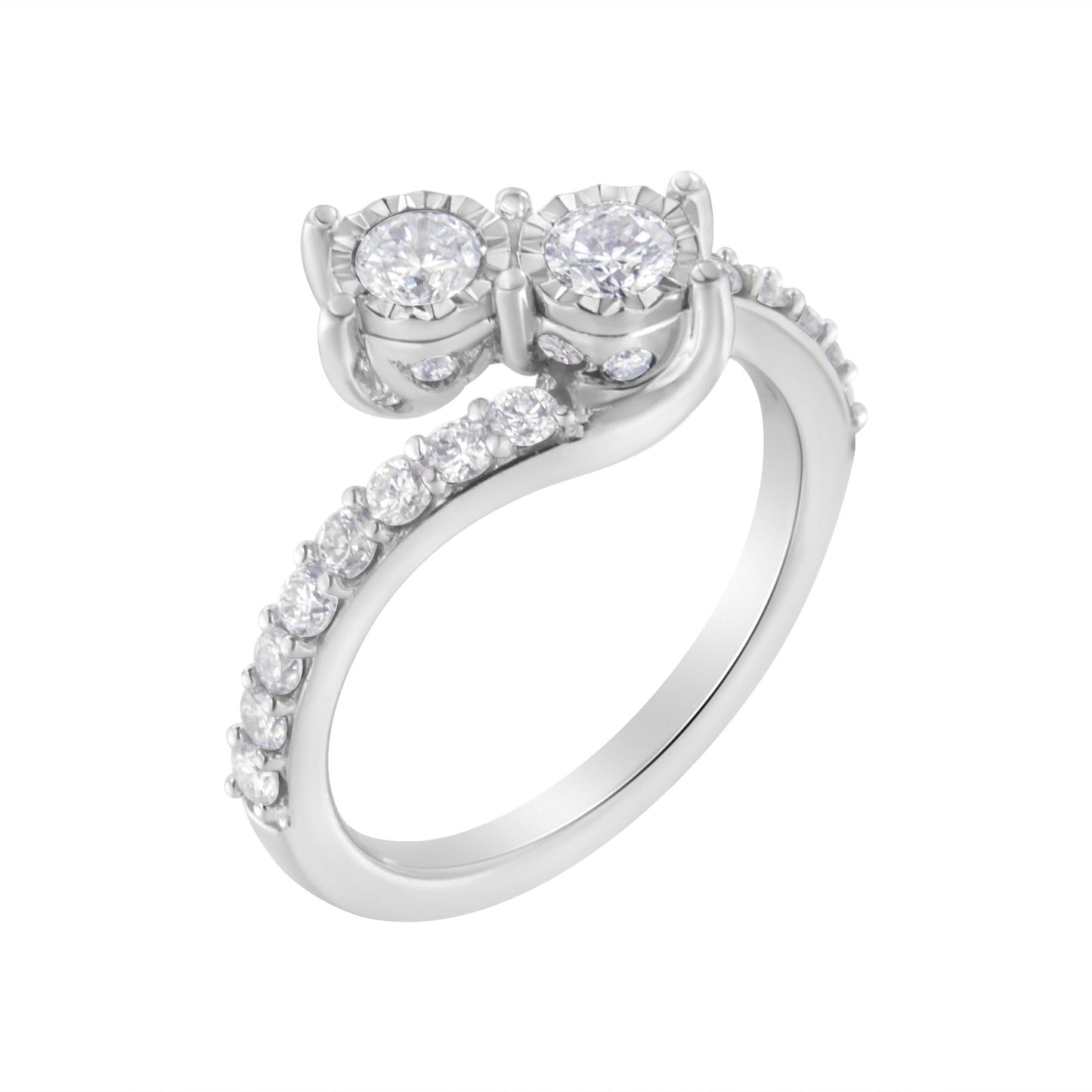 10K White Gold Two-Stone Miracle-Set Diamond Bypass Ring (1 Cttw, H-I Color, I1-I2 Clarity)-2