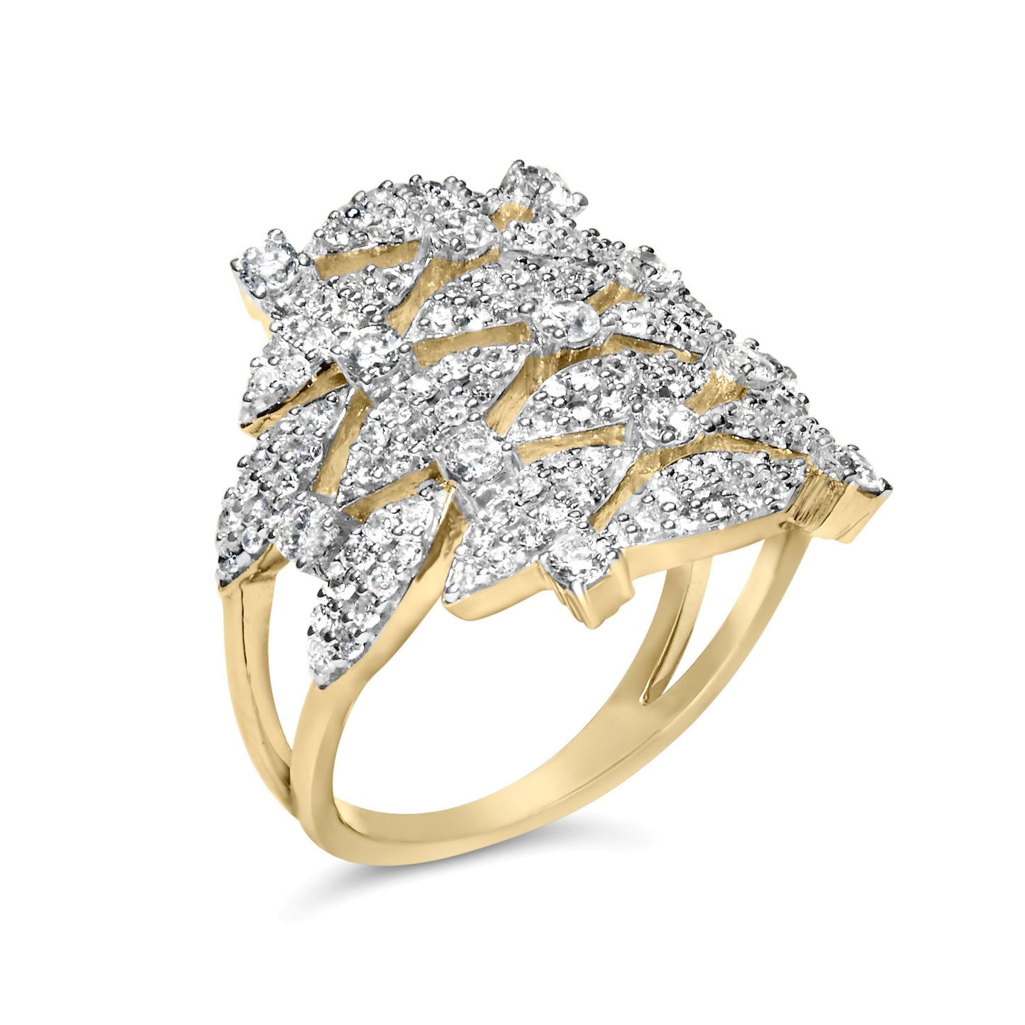 14K Yellow Gold 1.0 Cttw Diamond Geometric Stacked Open Cocktail Ring (I-J Color, I1-I2 Clarity)-2