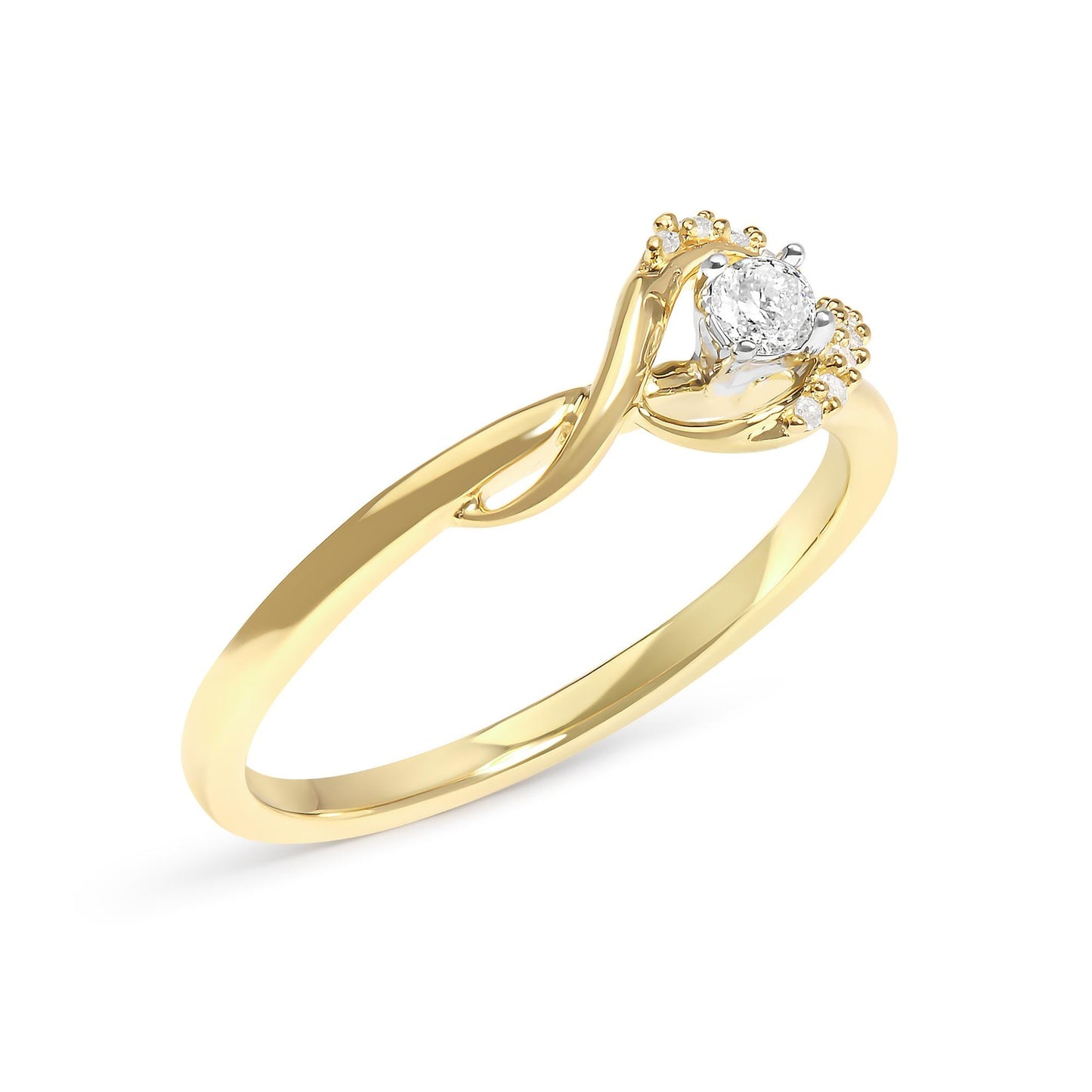 14K Yellow Gold Flash Plated .925 Sterling Silver 1/6 Cttw Diamond Swirl and Halo Promise Ring (I-J Color, I3 Clarity)-2