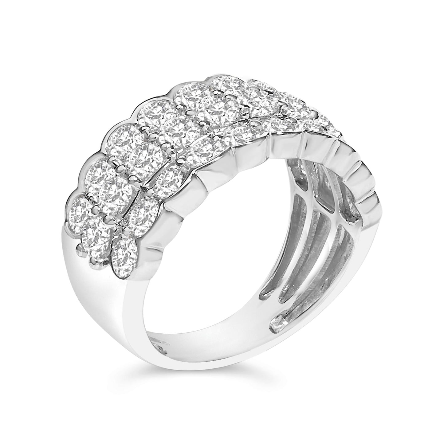 .925 Sterling Silver 3.0 Cttw Lab Grown Diamond 3 Row Band Ring (F-G Color, VS1-VS2 Clarity)-2