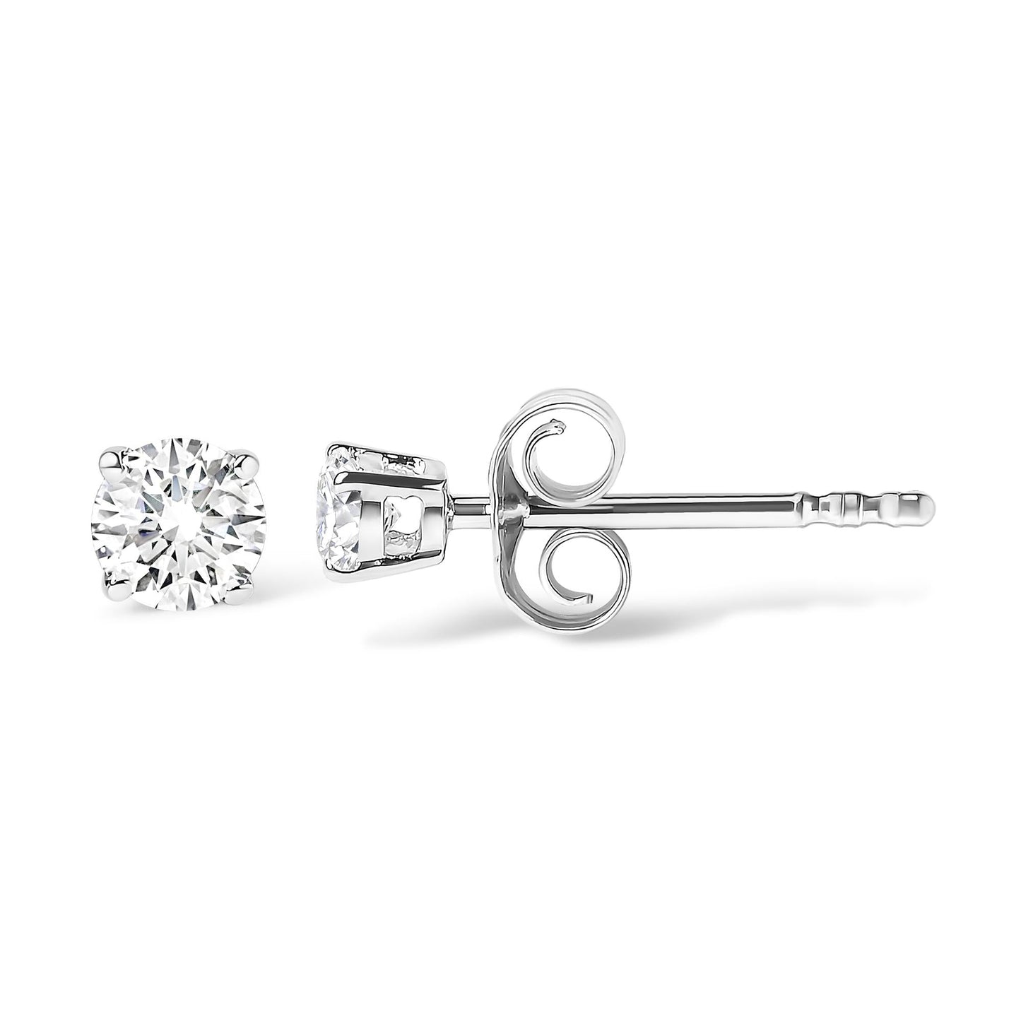 14K White Gold 1.00 Cttw Round Brilliant-Cut Near Colorless Diamond Classic 4-Prong Stud Earrings (H-I Color, I1-I2 Clarity)-2