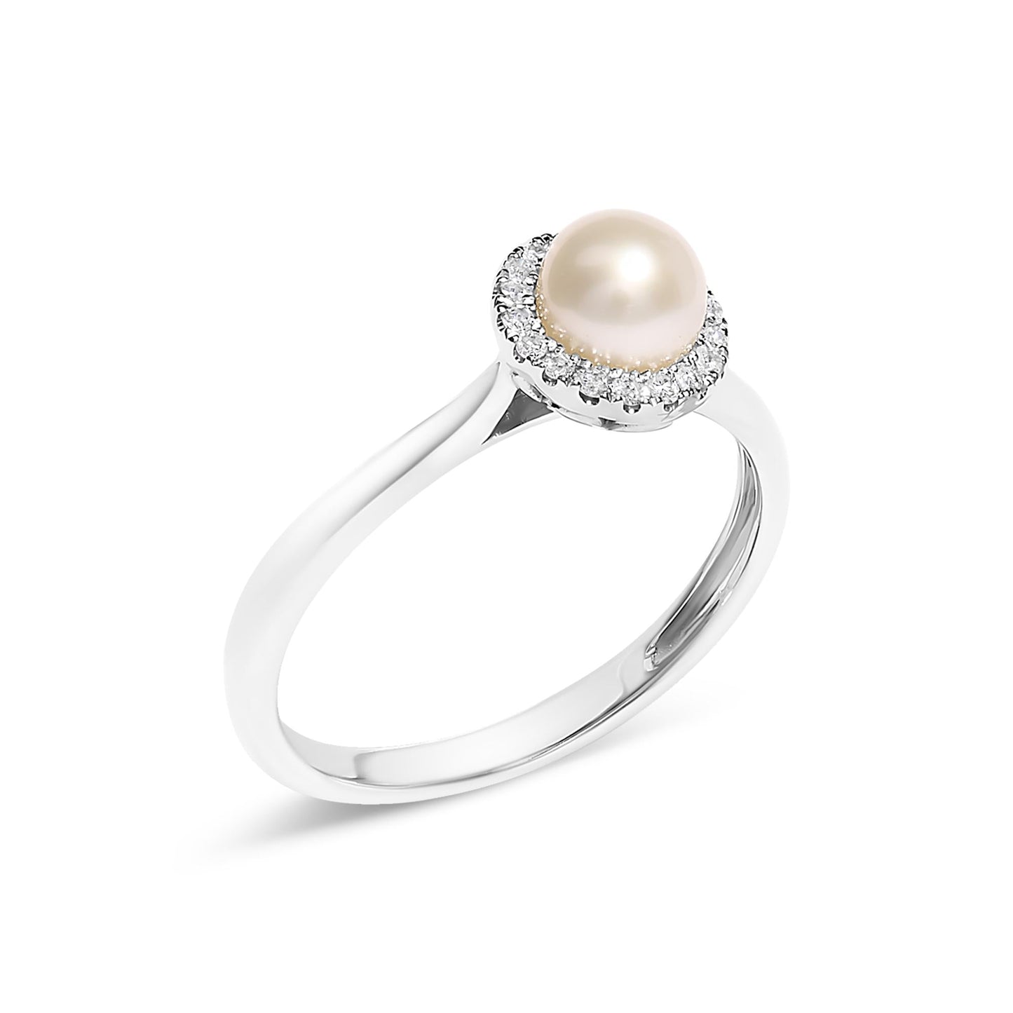 10K White Gold 5MM Cultured Freshwater Pearl and Diamond Halo Ring (I-J Color, I1-I2 Clarity)-2